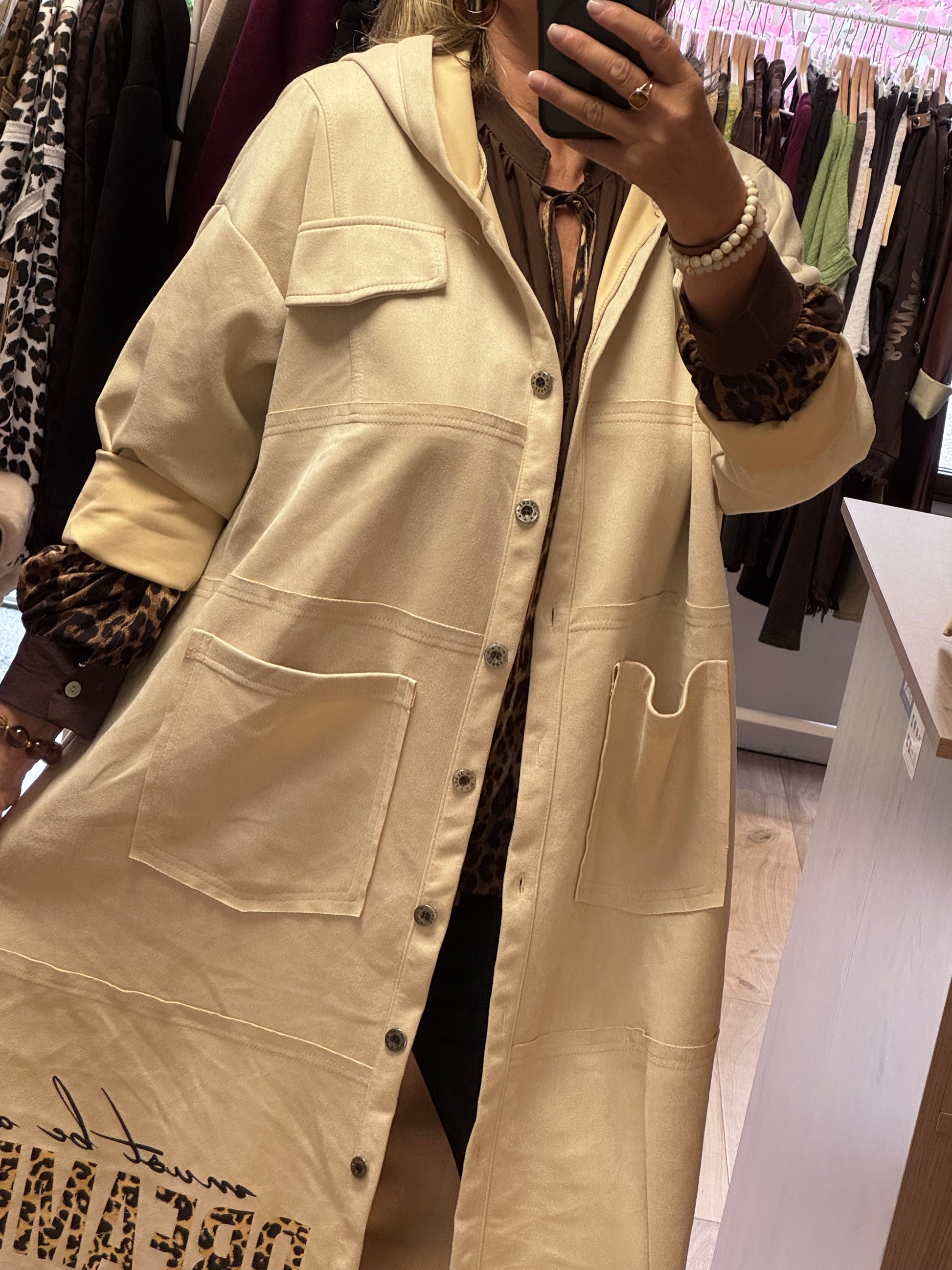 Veste longue suédine beige