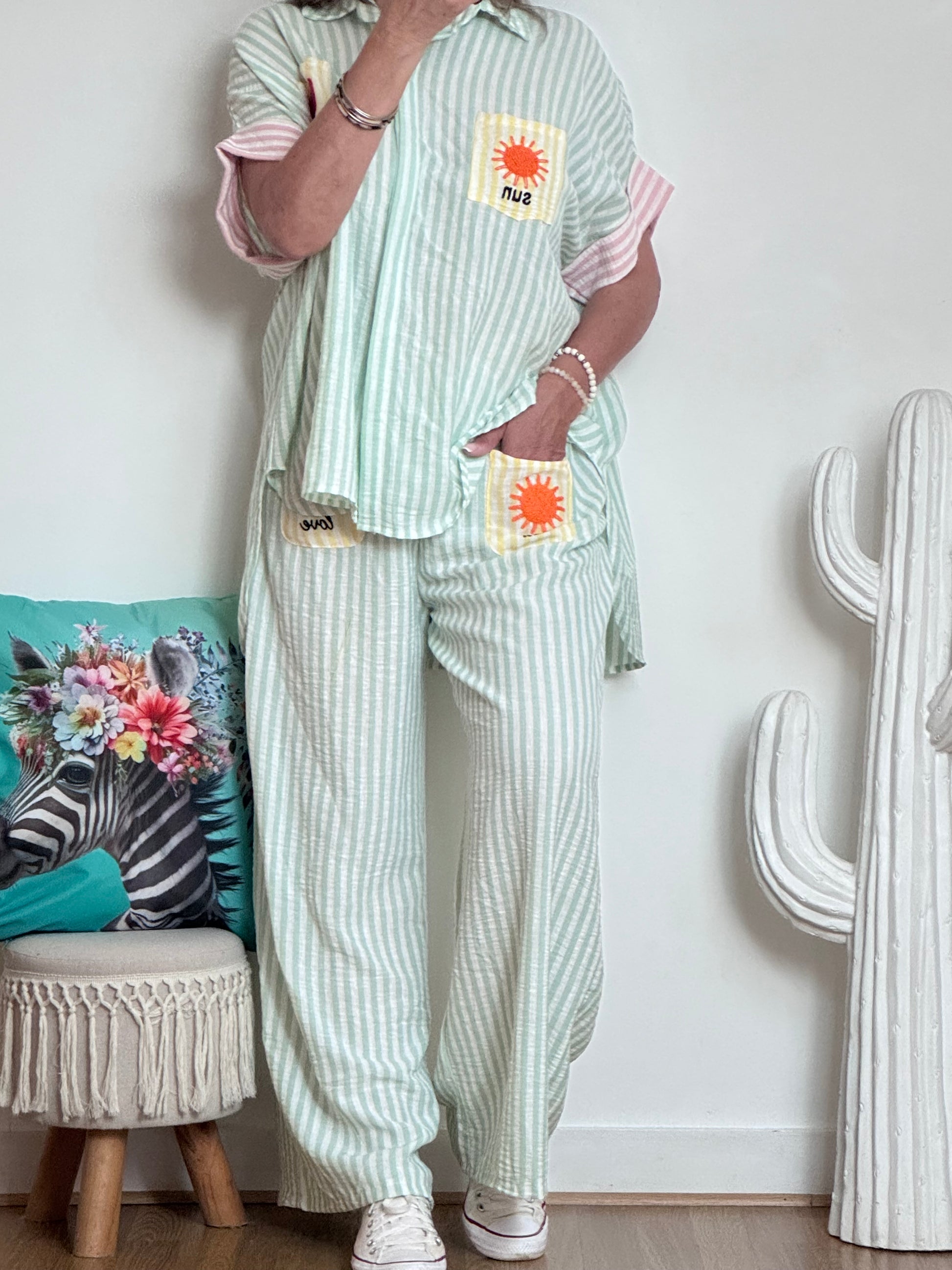 Pantalon rayures verts