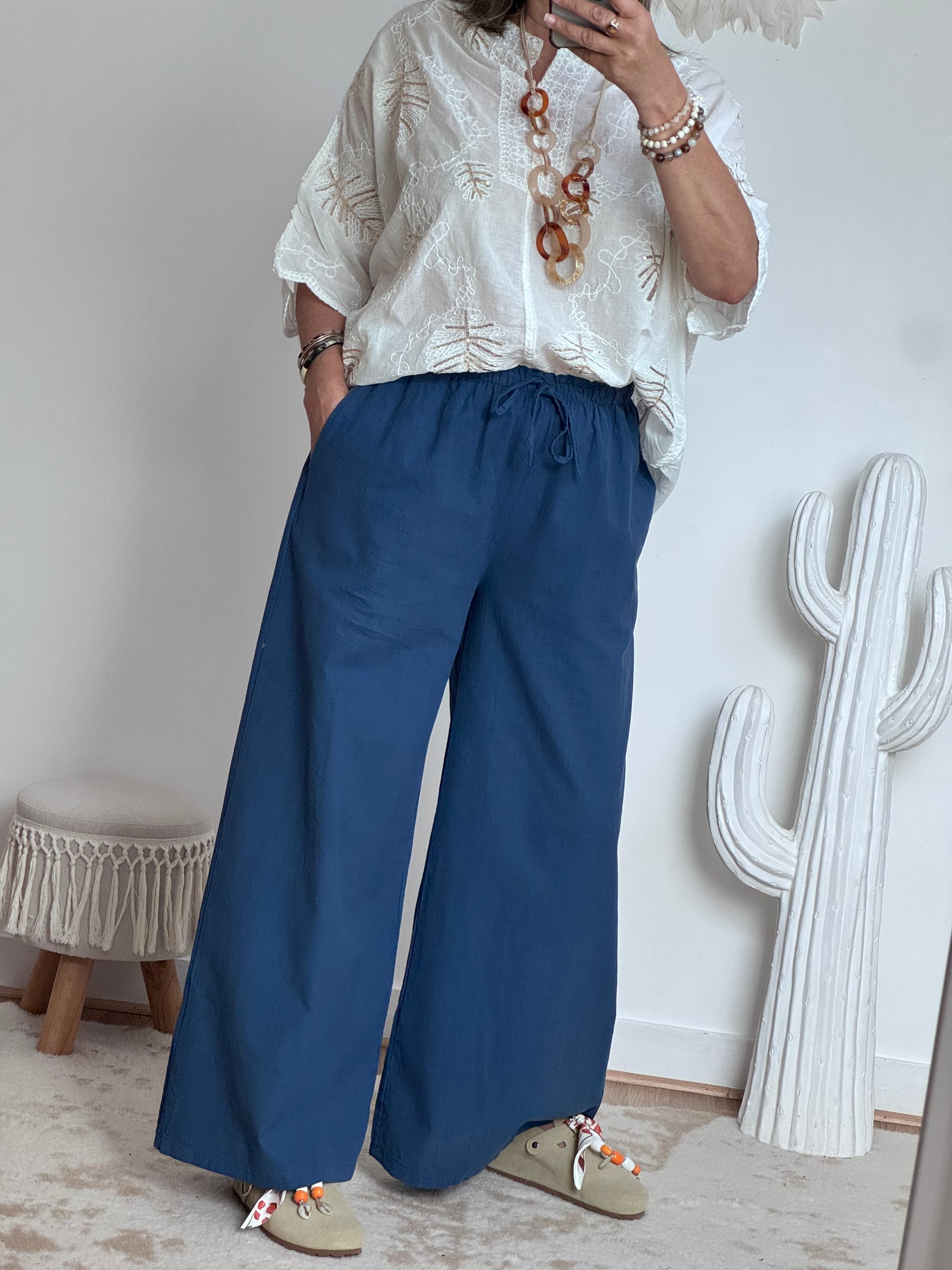 Pantalon coton et lin marine TU 38/44