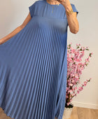 Robe longue plissée bleue