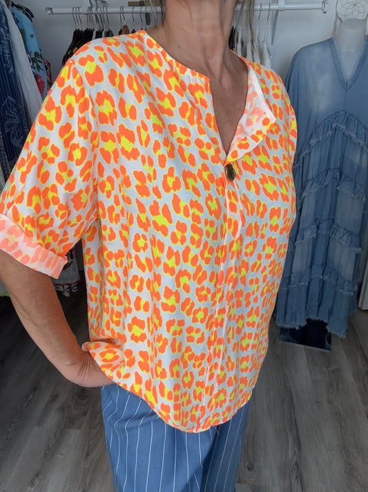 Blouse Léo orange et jaune jolie forme