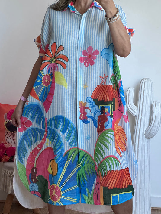 Robe chemise rayée multicolore