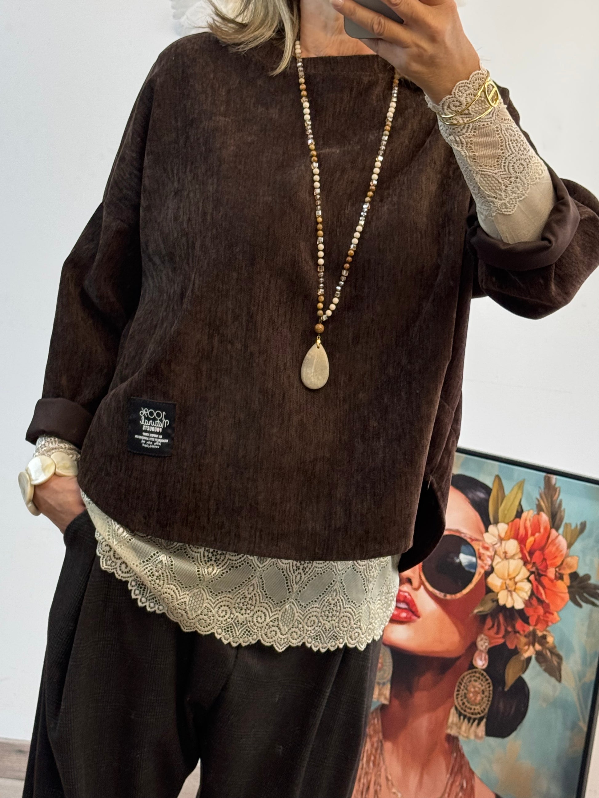 Sweat velours côtelé marron