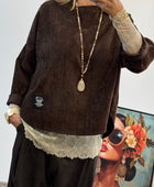 Sweat velours côtelé marron