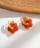 Boucles Acier inoxydable Fleurs Résine Orangé