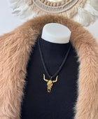 Collier cordelette noire tête de buffle