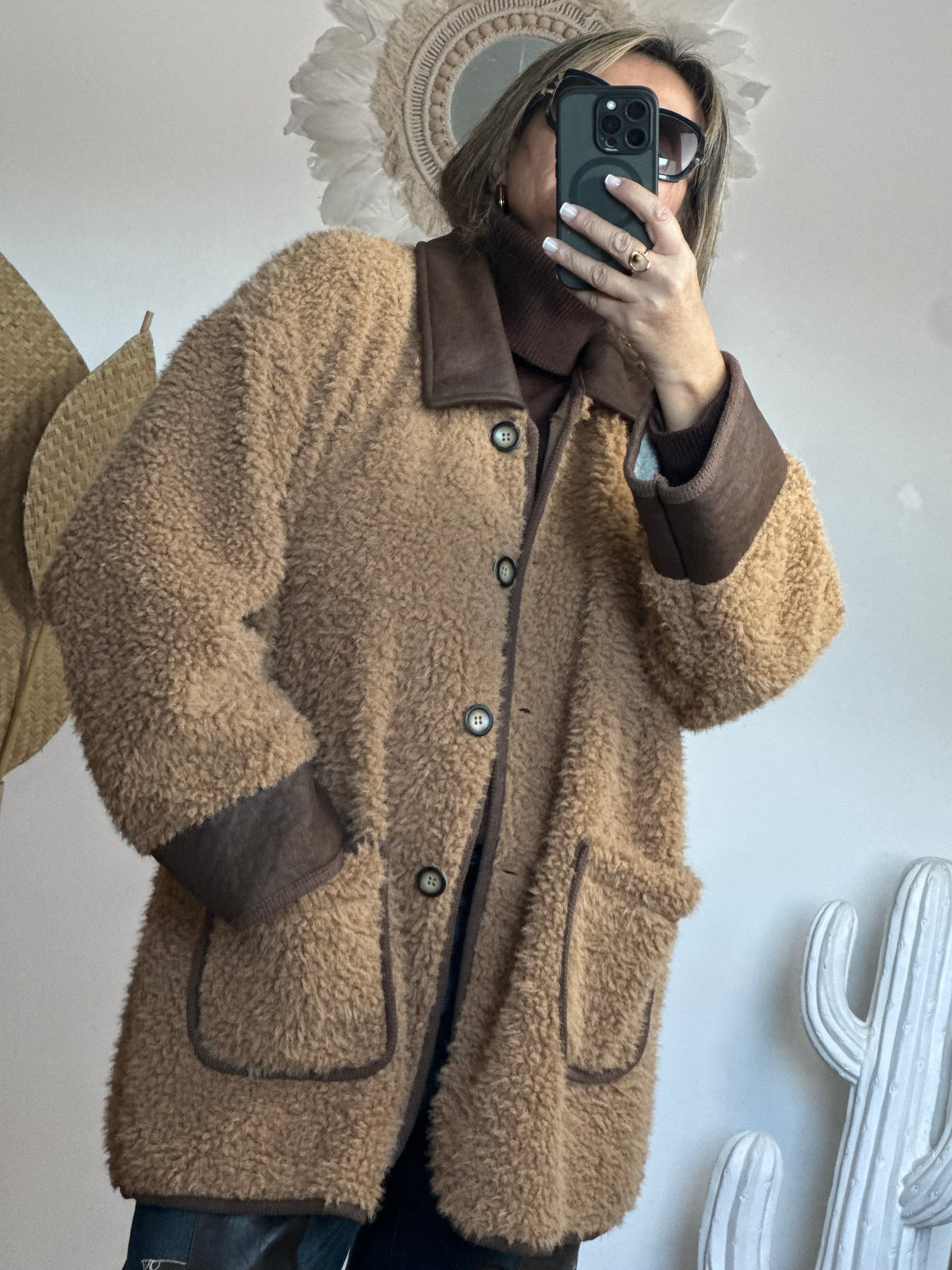 Veste moumoute camel bi matière