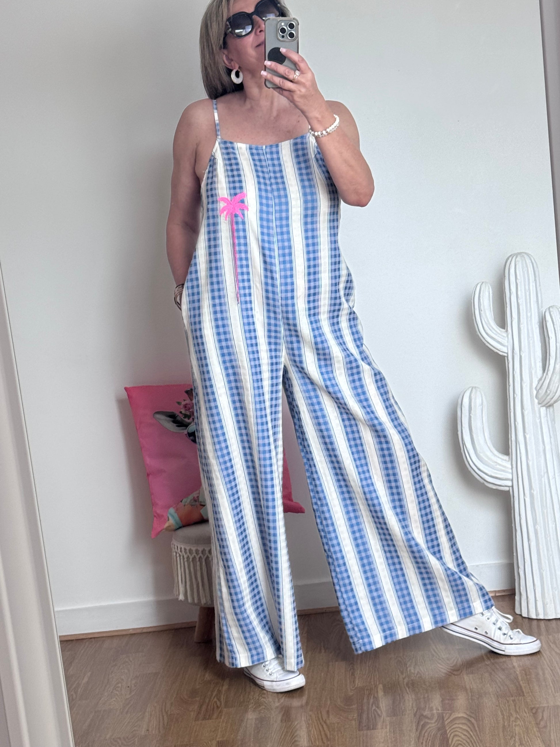 Salopette rayée bleue palmier