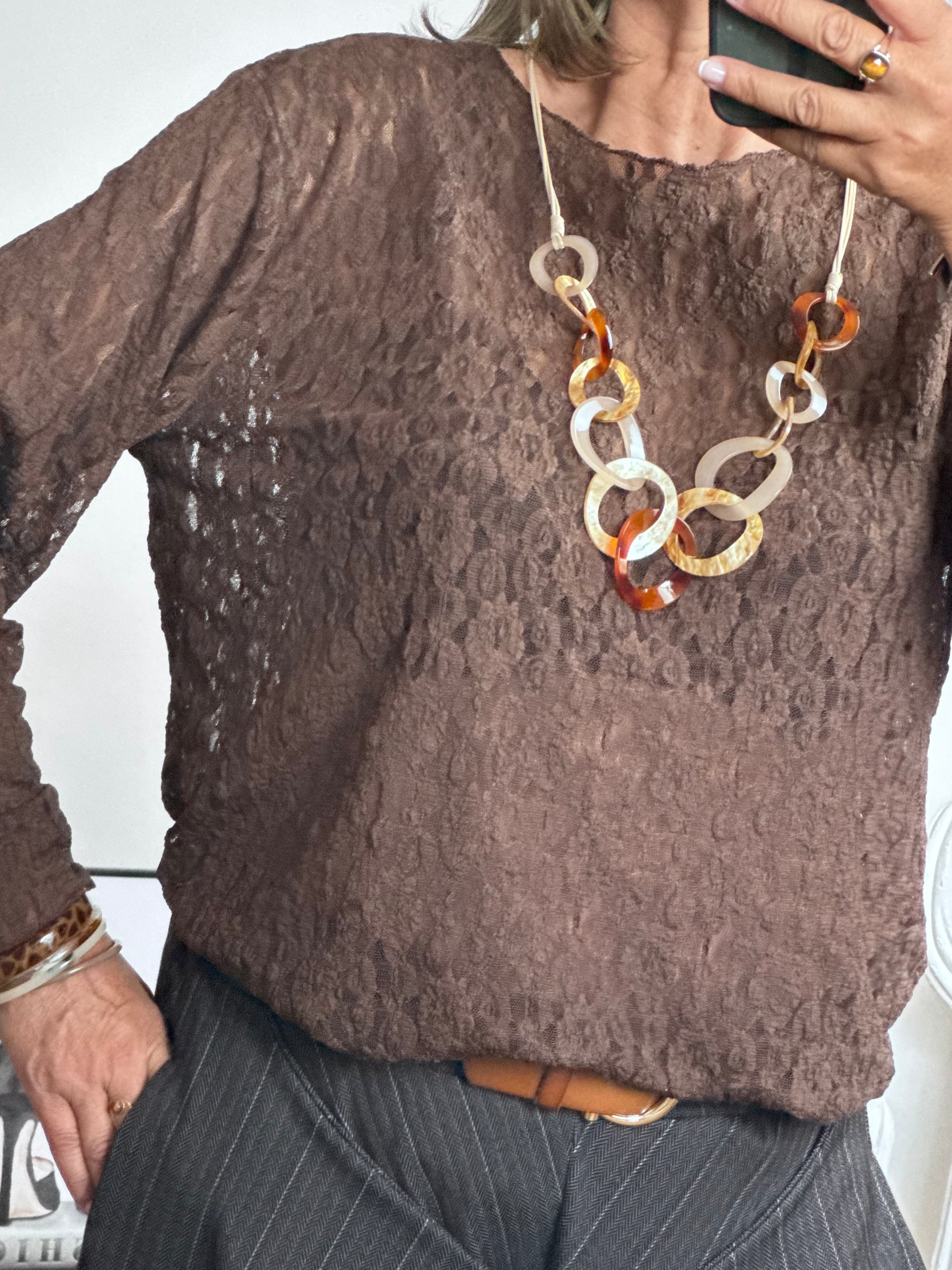 Top dentelle marron TU 40/48