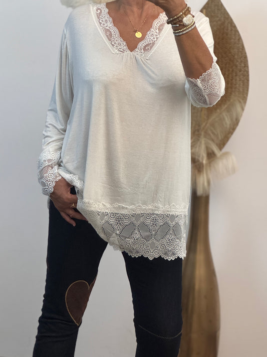 Top dentelle blanc TU 40/46 et TU 46/50