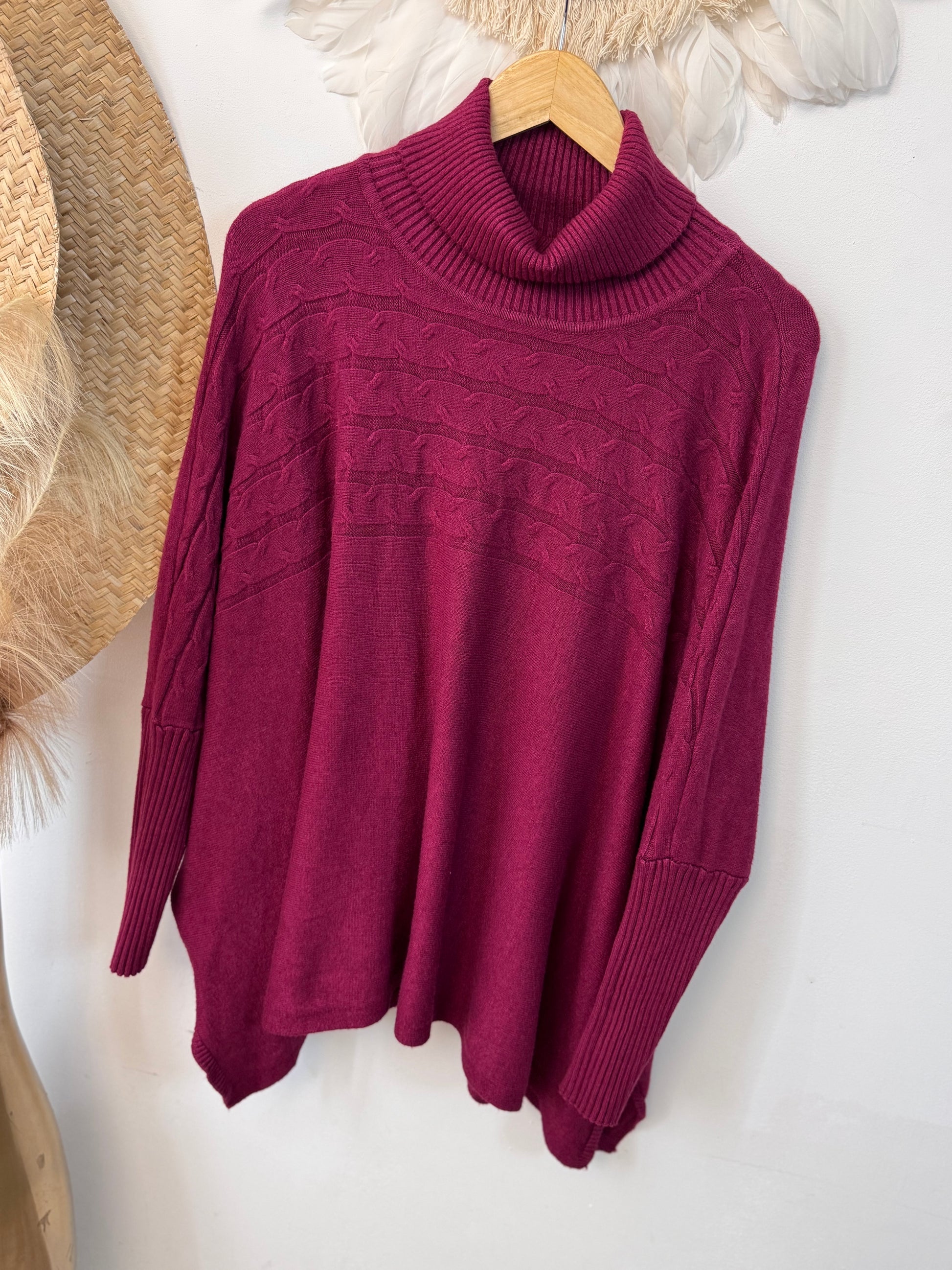 Pull col roulé prune TU 44/54