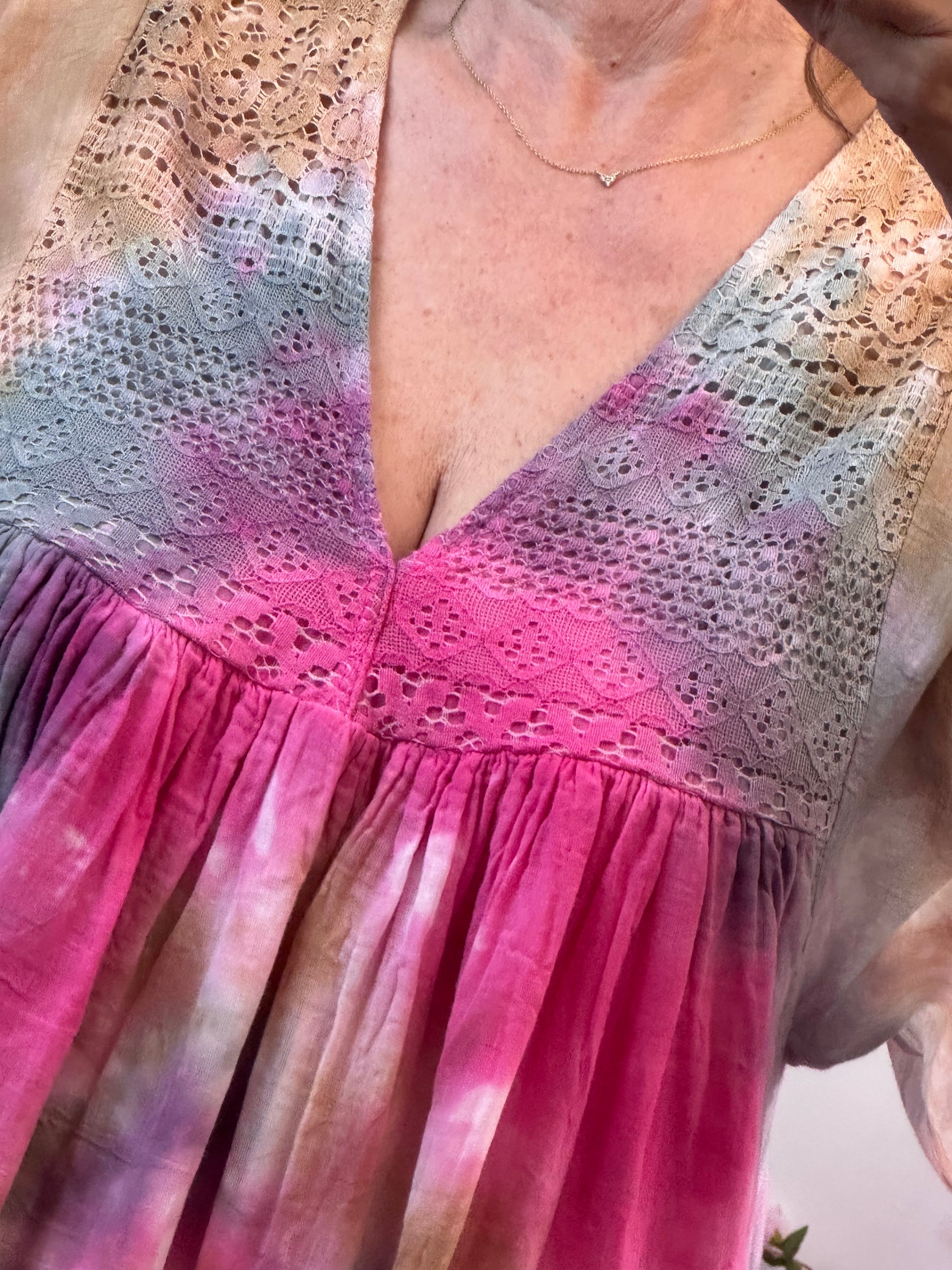 Robe voile de coton tie and dye rose et beige