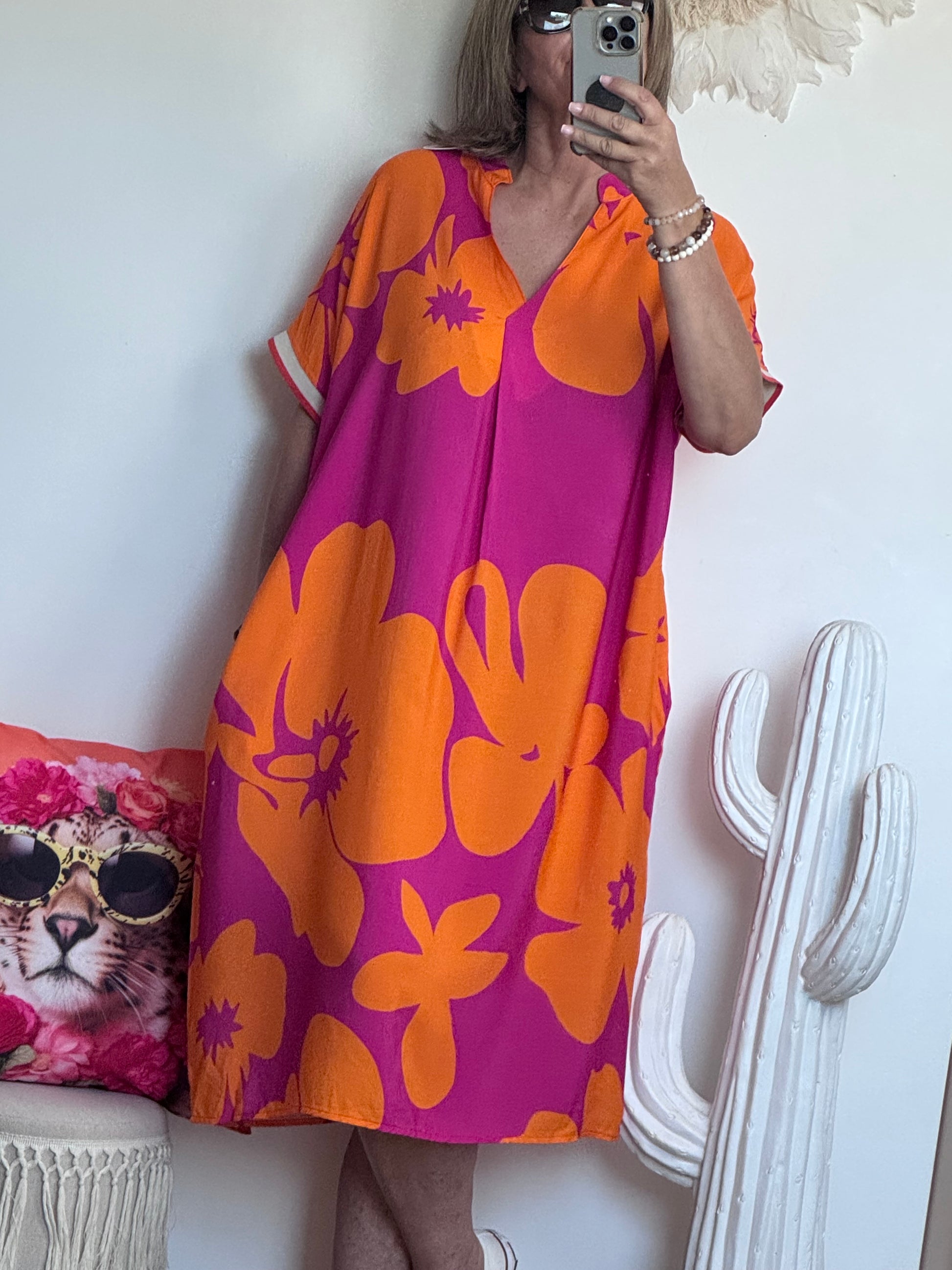 Robe floral fuchsia/orange TU 40/48