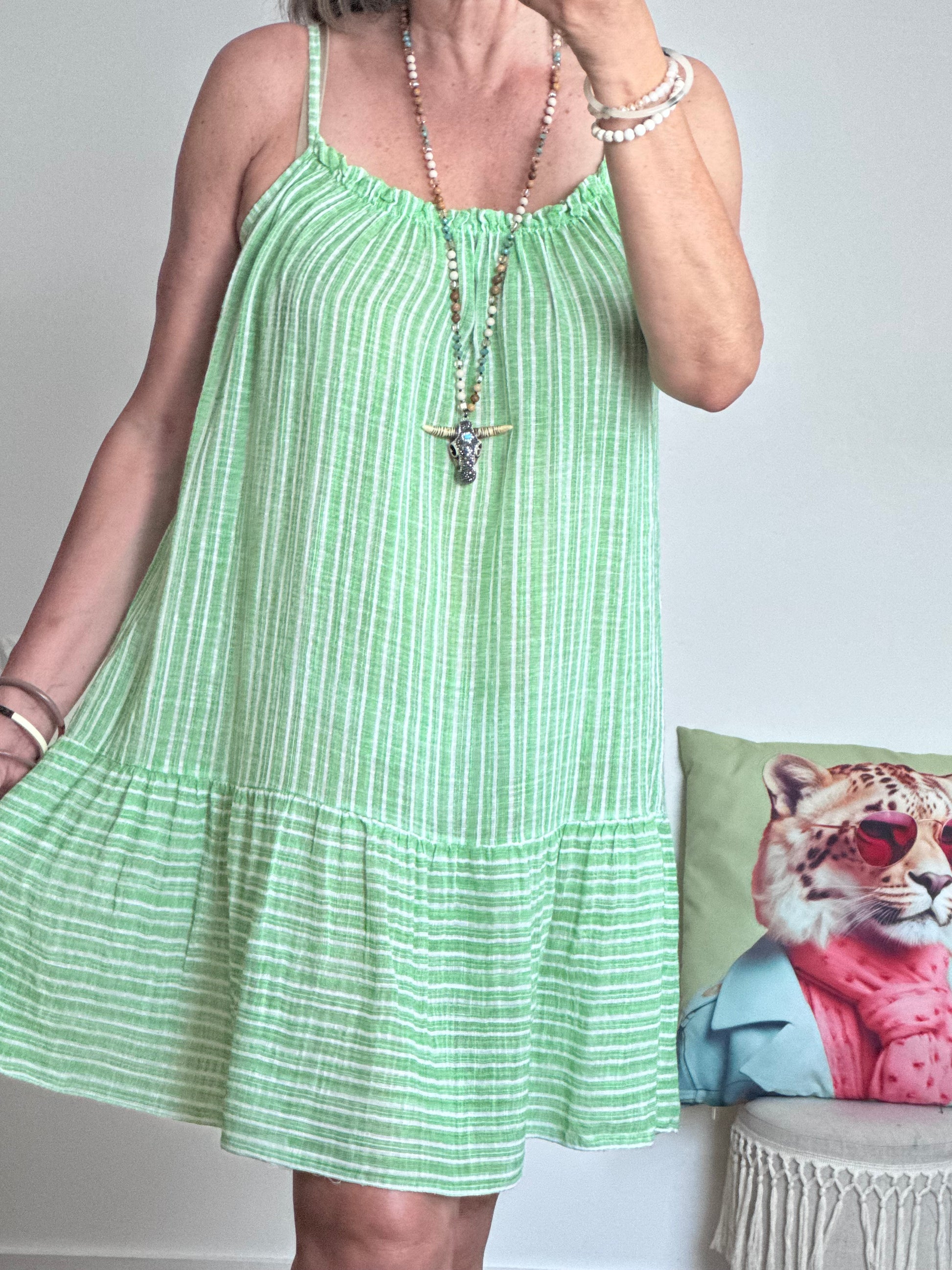 Robe d’été coton tissé verte