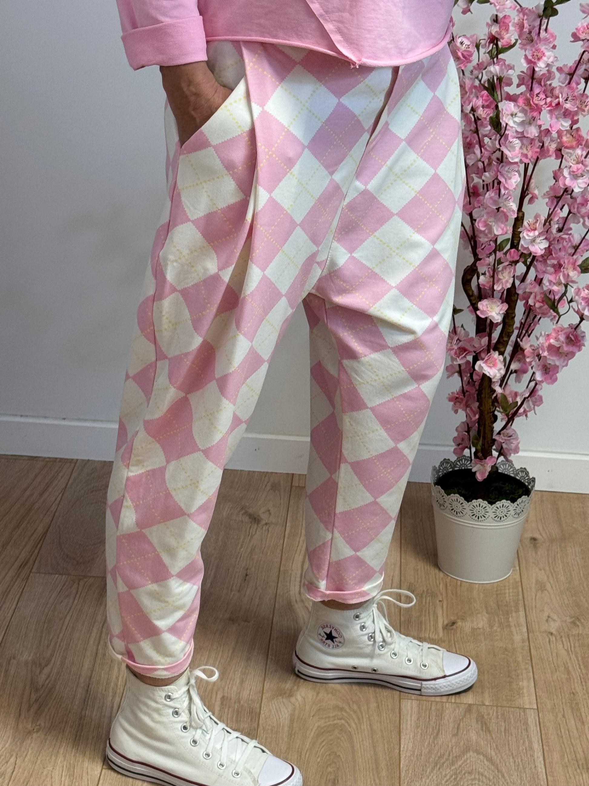 Pantalon jog sarouel jacquard rose