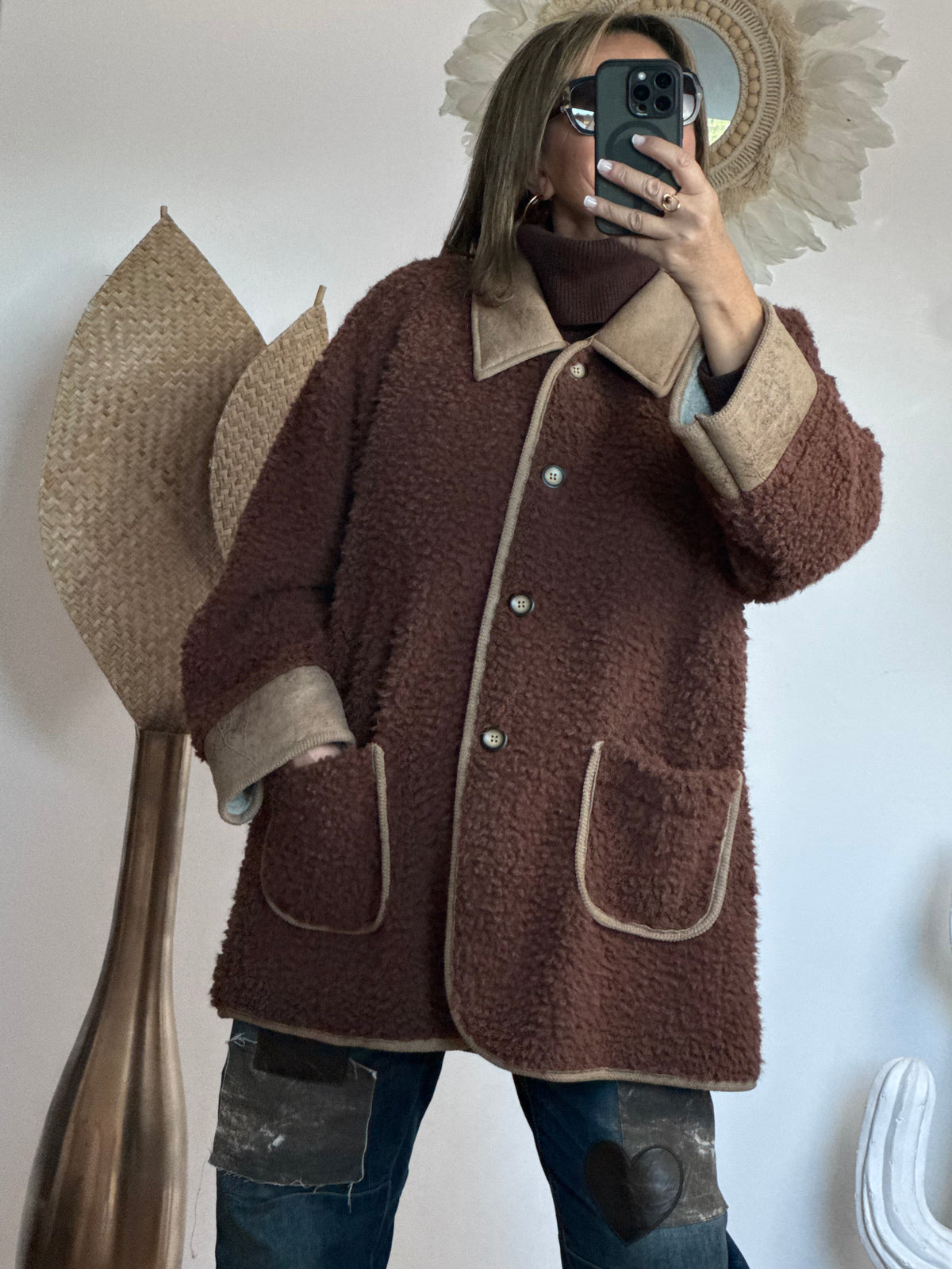 Veste moumoute Marron bi matière