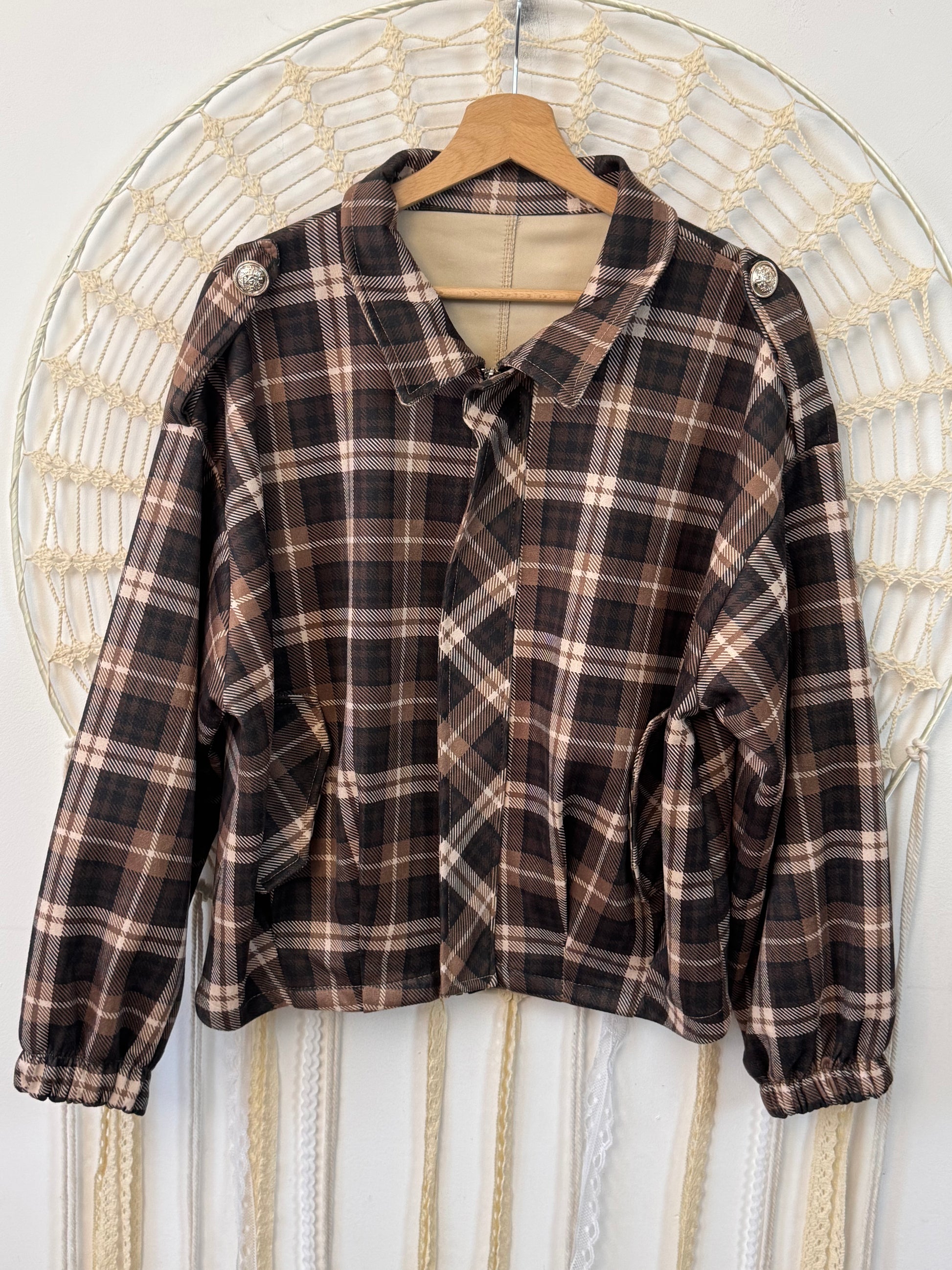 Blouson loose carreaux marron