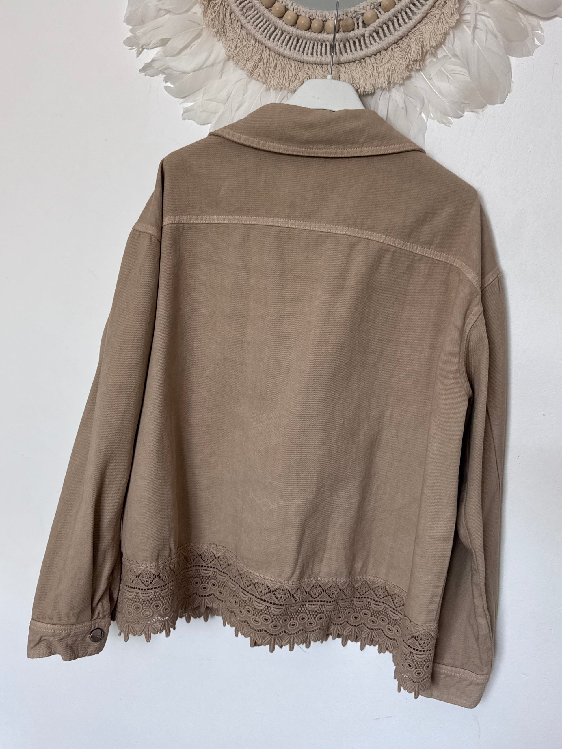 Veste jeans beige dentelle