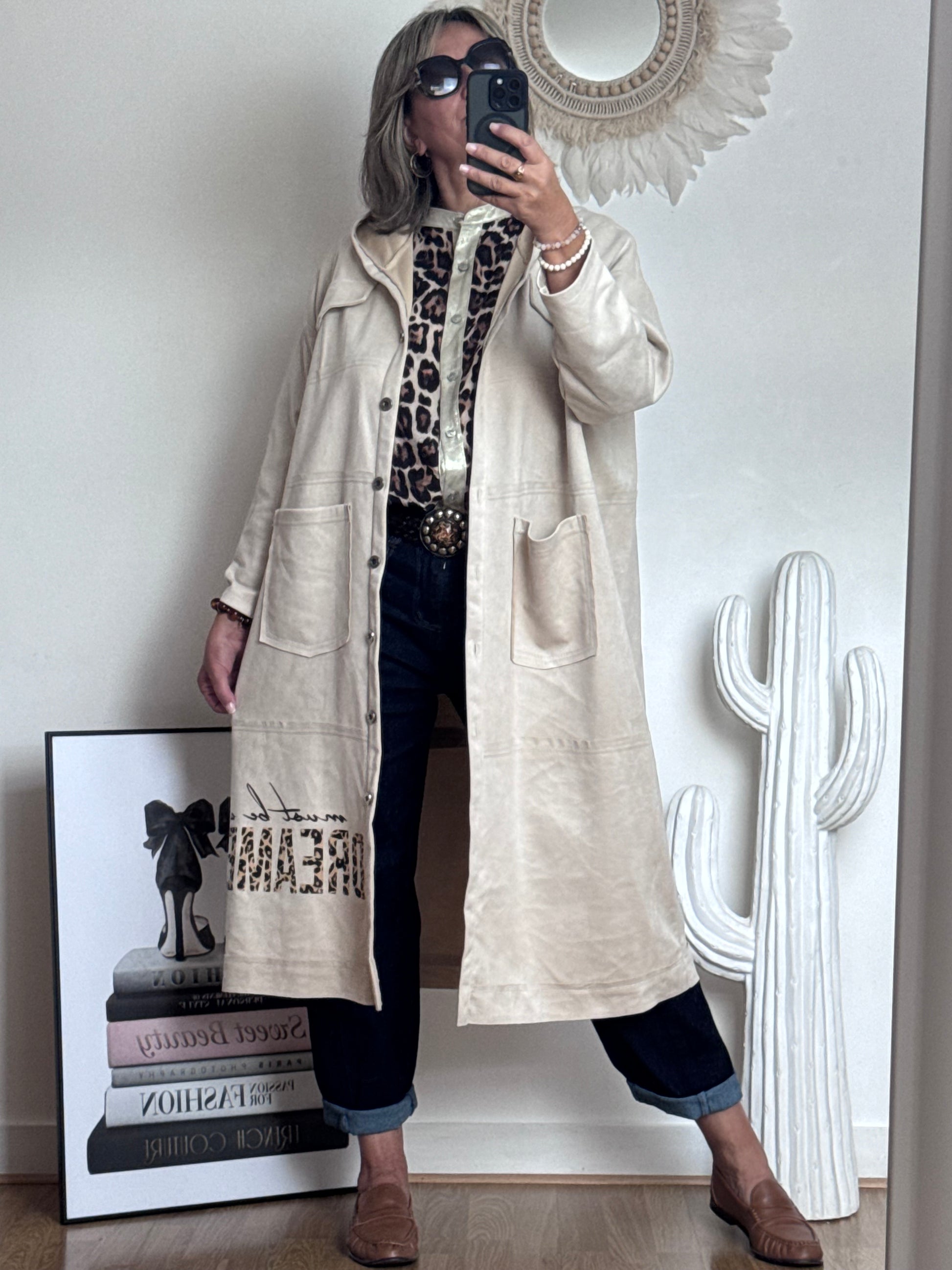 Veste longue suédine beige