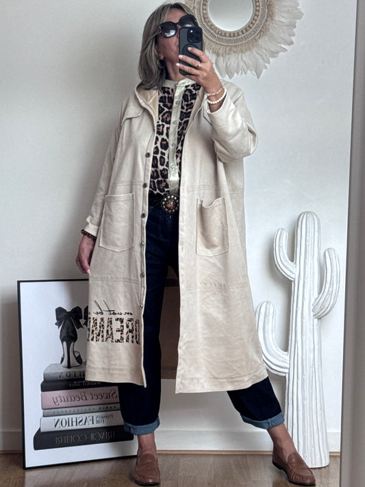 Veste longue suédine beige