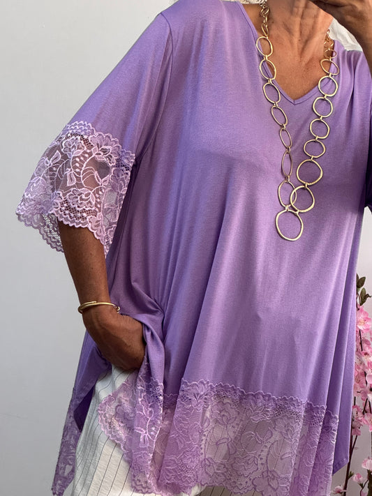 Teeshirt dentelle violine grande taille 48/52
