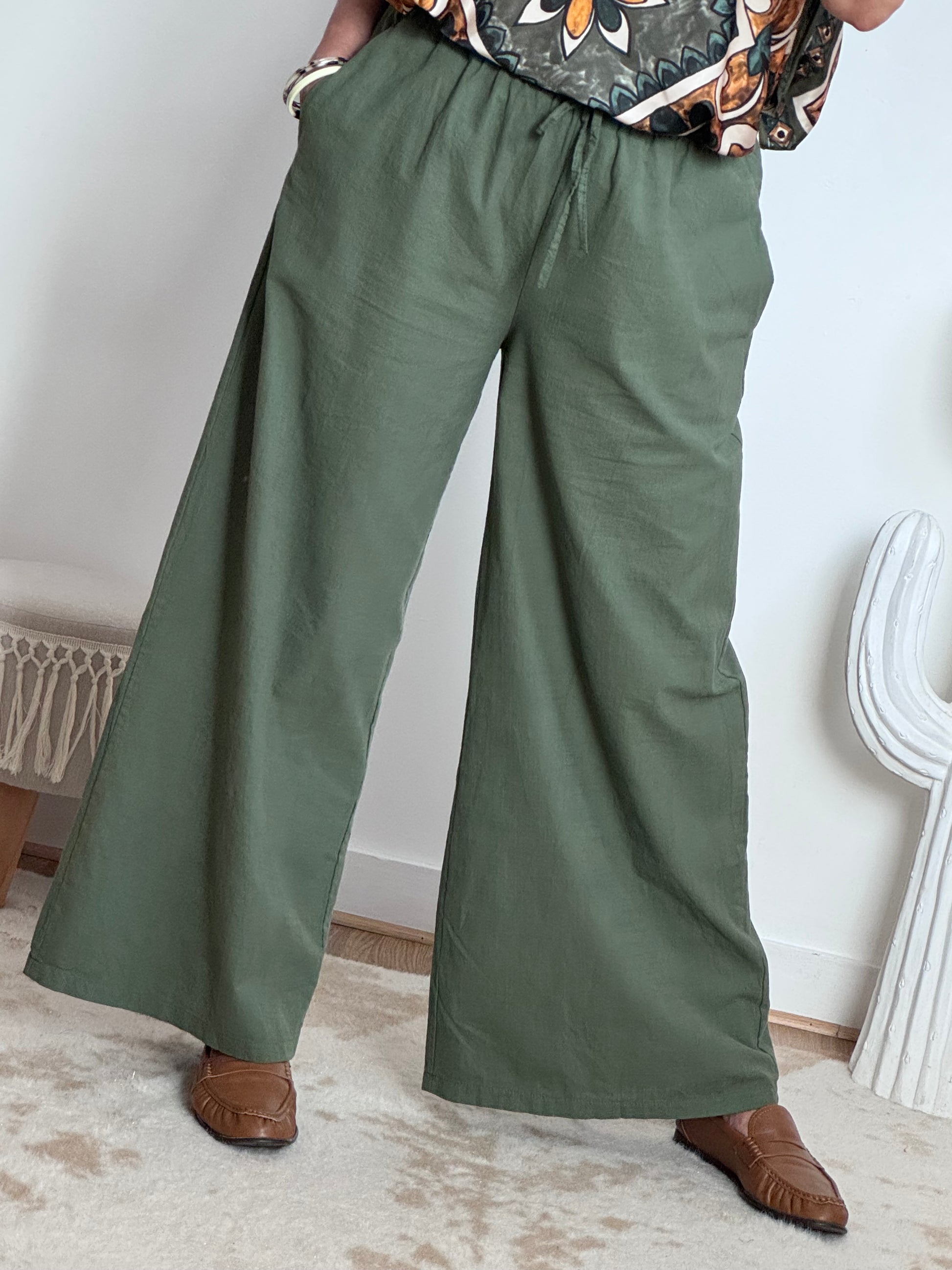 Pantalon lin et coton kaki 38/44