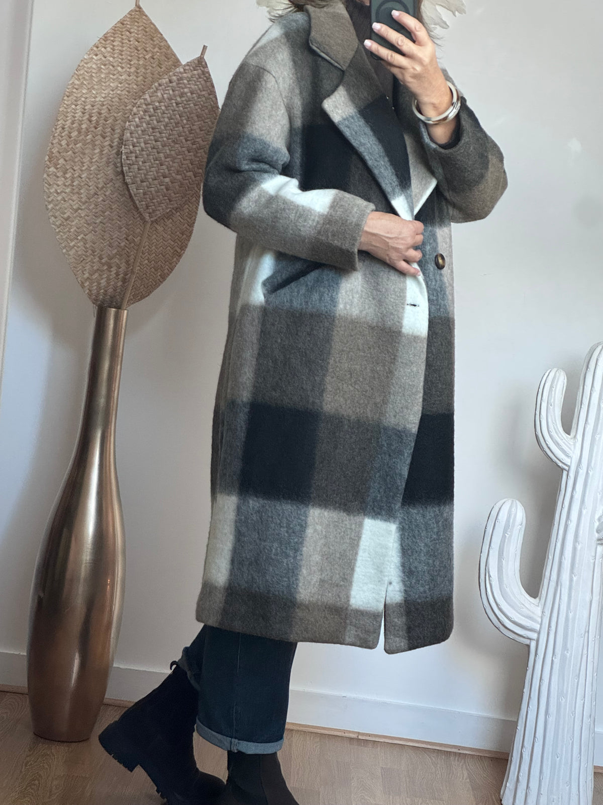 Manteau carreaux taupe