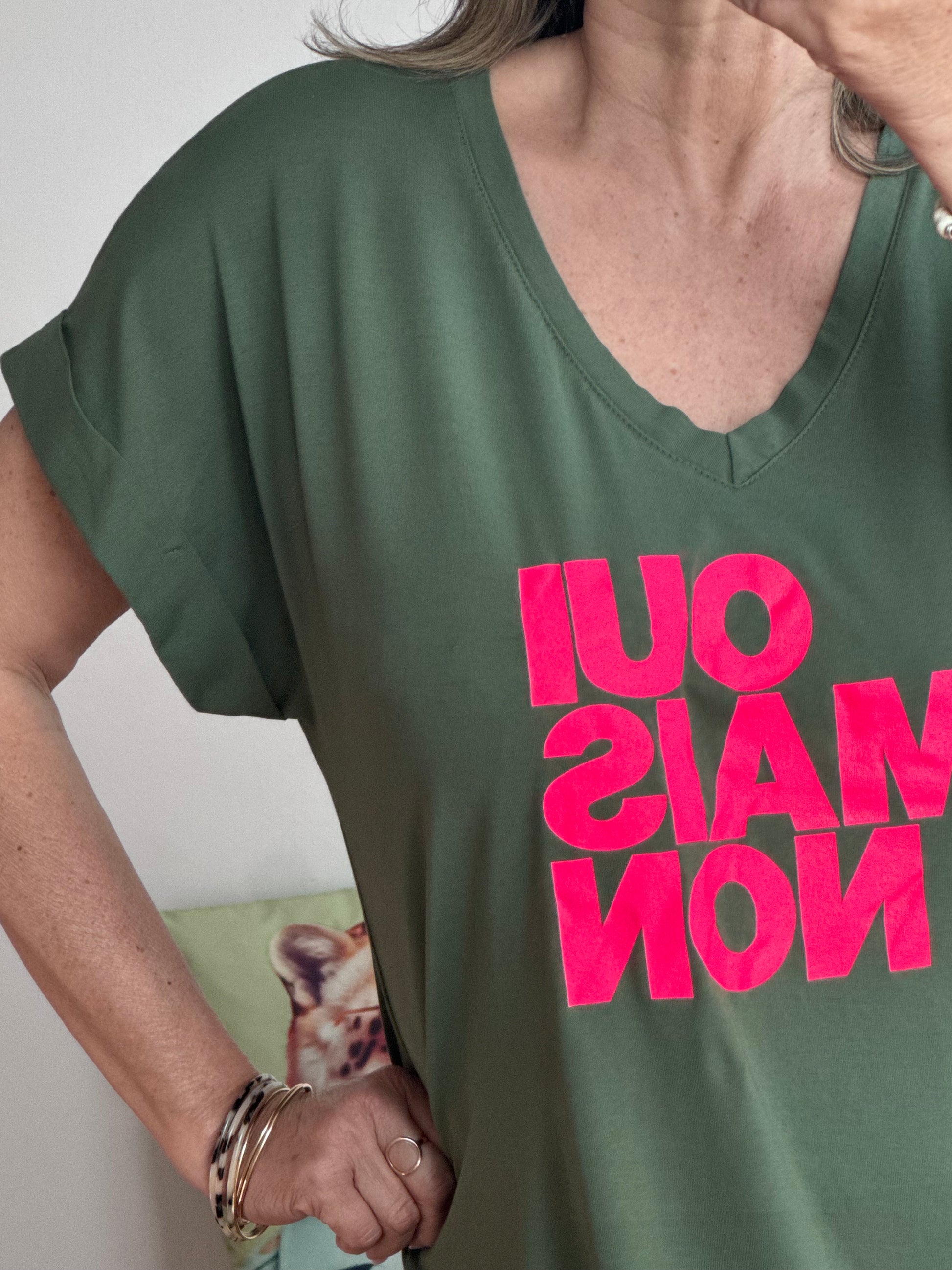 Robe teeshirt « Oui Mais Non » kaki