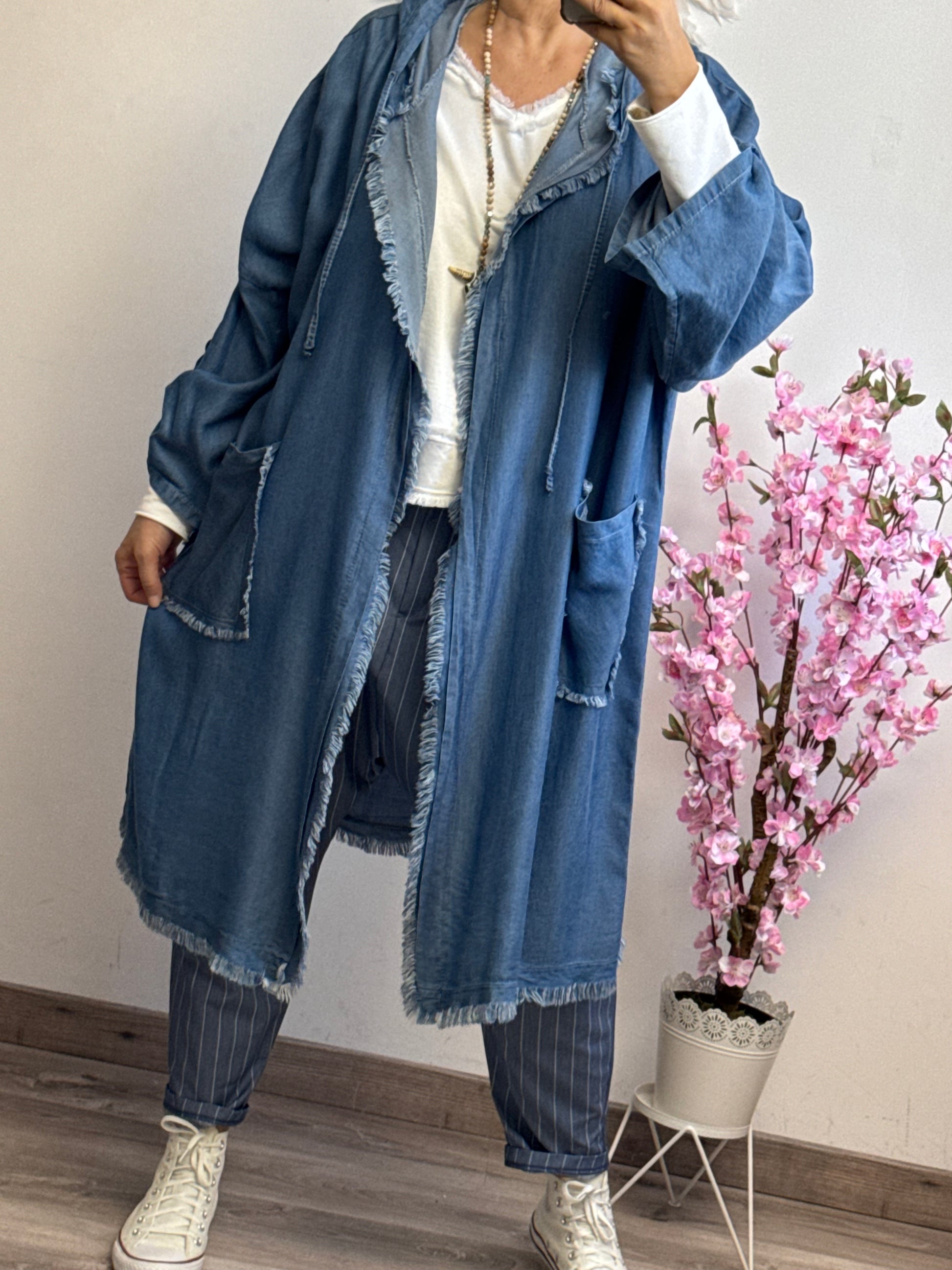 Veste longue casuel tencel bleue TU 44/50