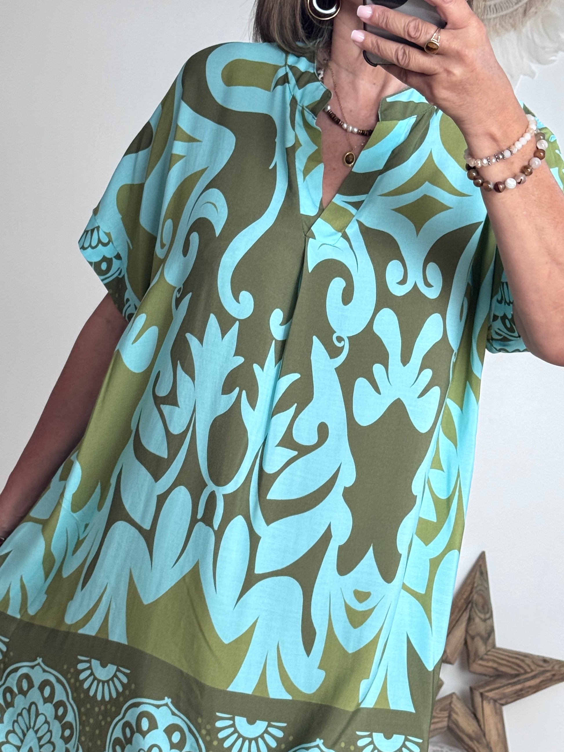 Robe Elisa kaki/turquoise