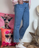Jeans flare bleu clair brodé