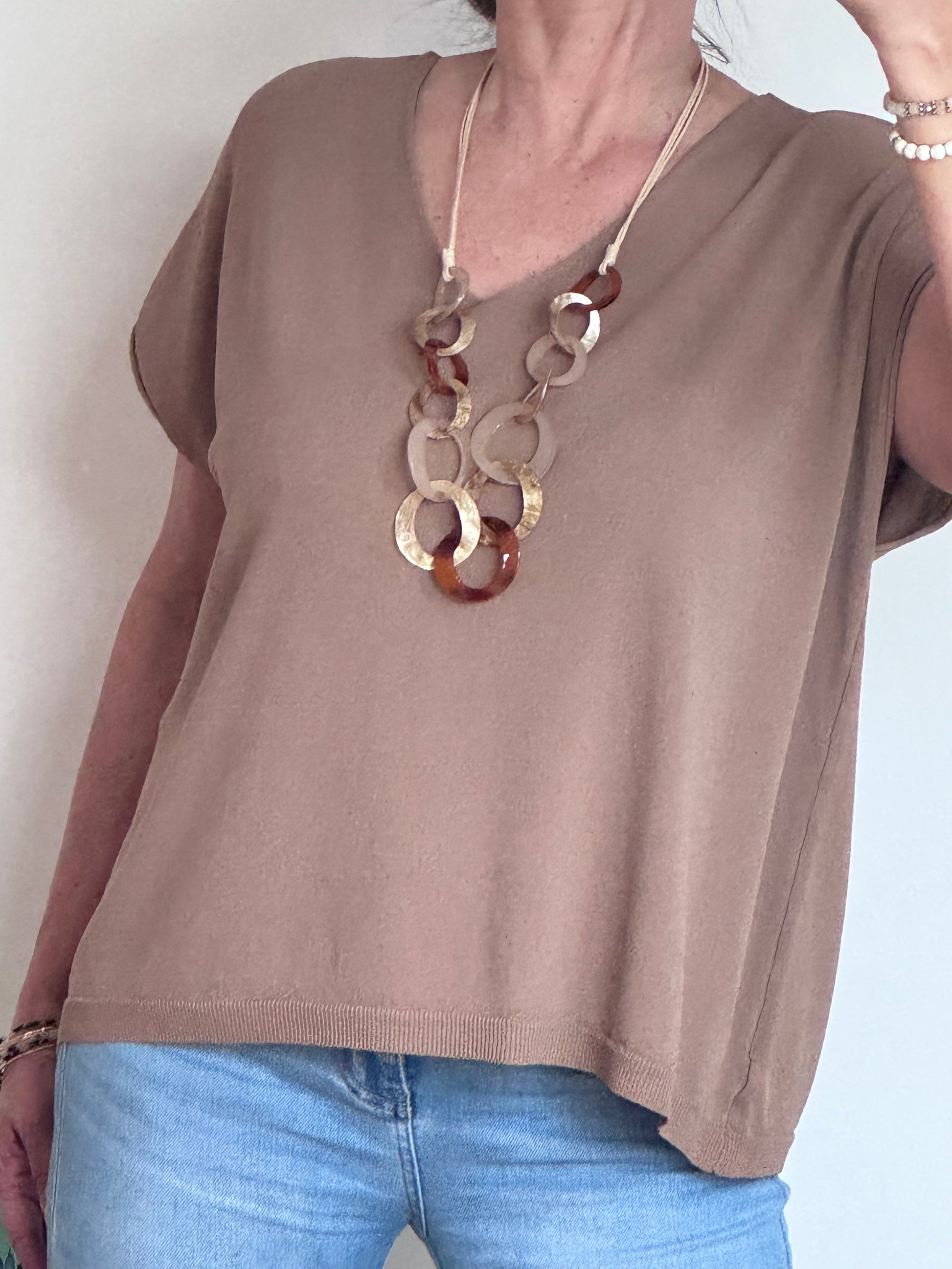 Teeshirt maille fine marron clair TU 36/46