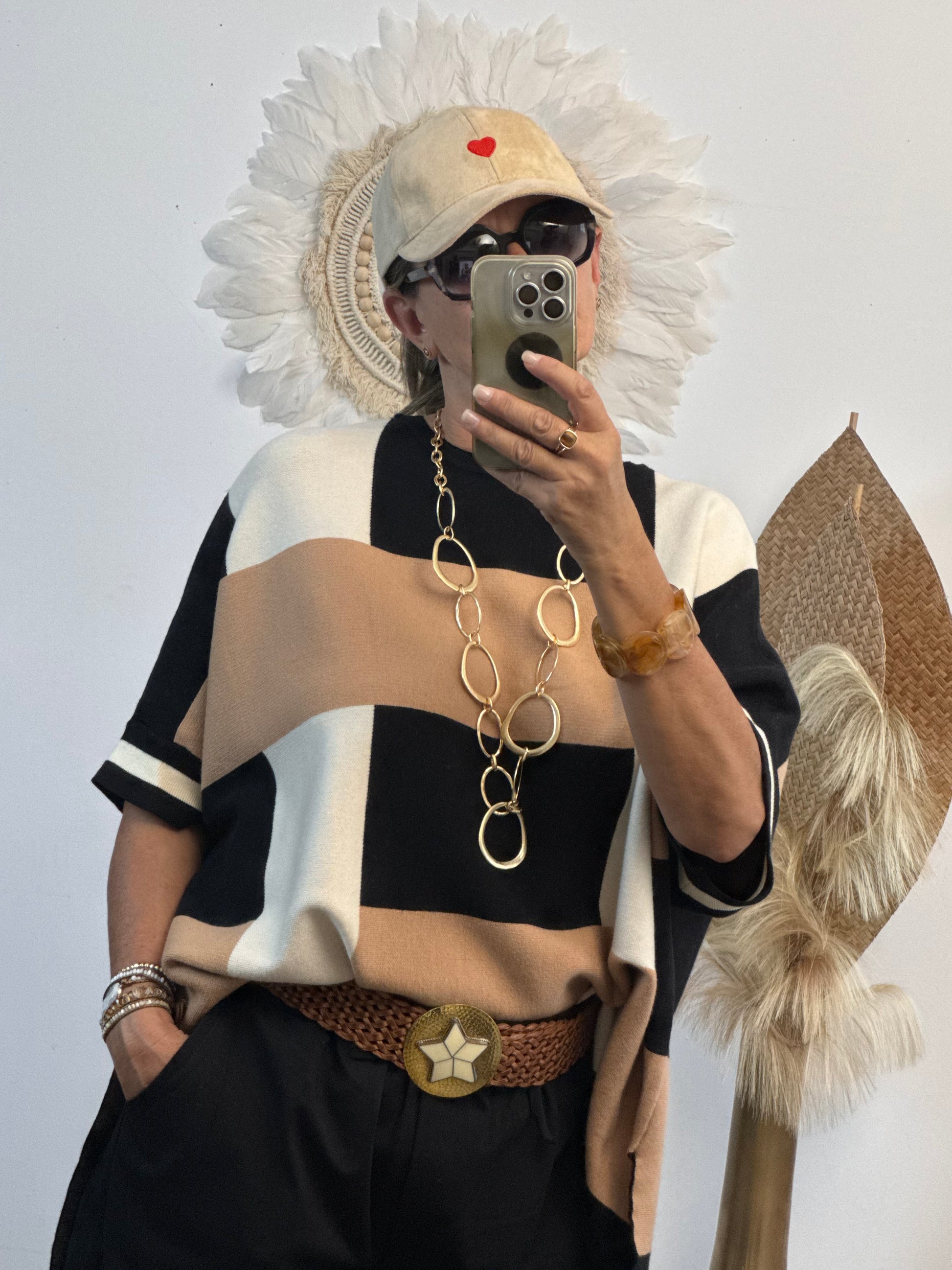 Ceinture bohème noire  boucle argentée