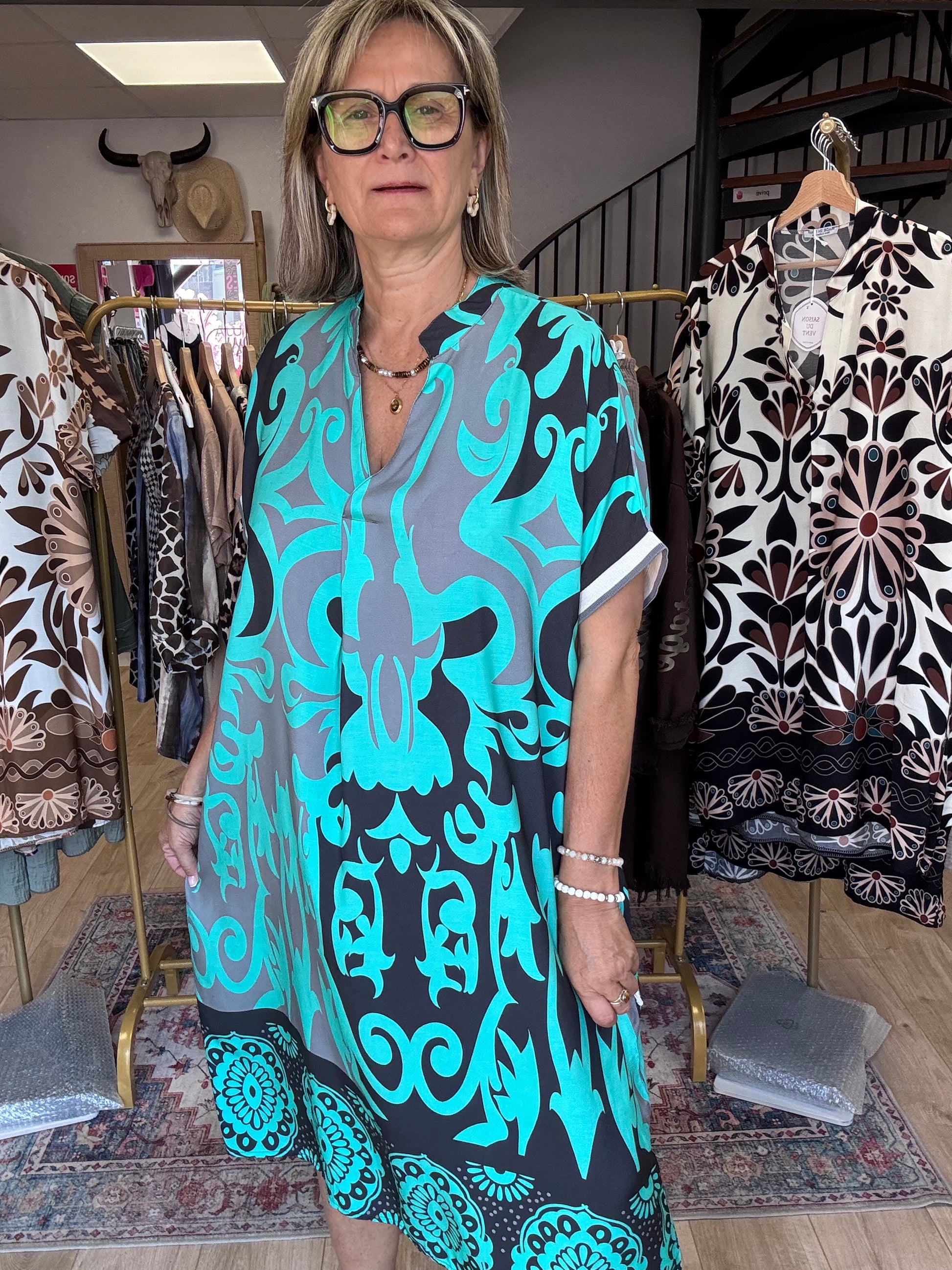 Robe arabesque noir turquoise TU 40/48