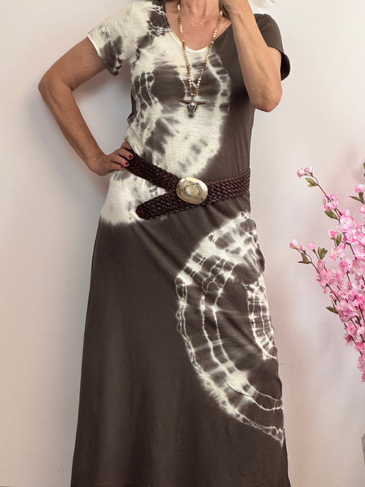 Robe teeshirt tie and dye marron