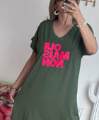 Robe teeshirt « Oui Mais Non » kaki