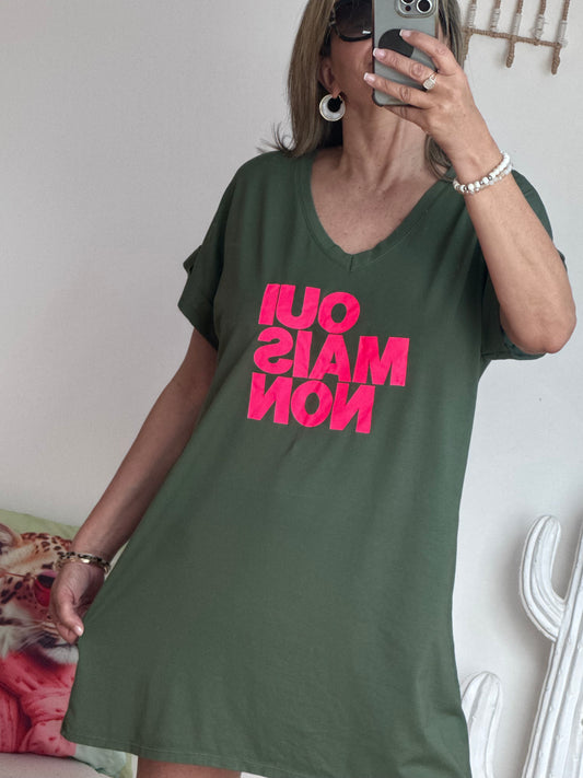 Robe teeshirt « Oui Mais Non » kaki