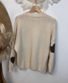 Pull crème cœurs marron