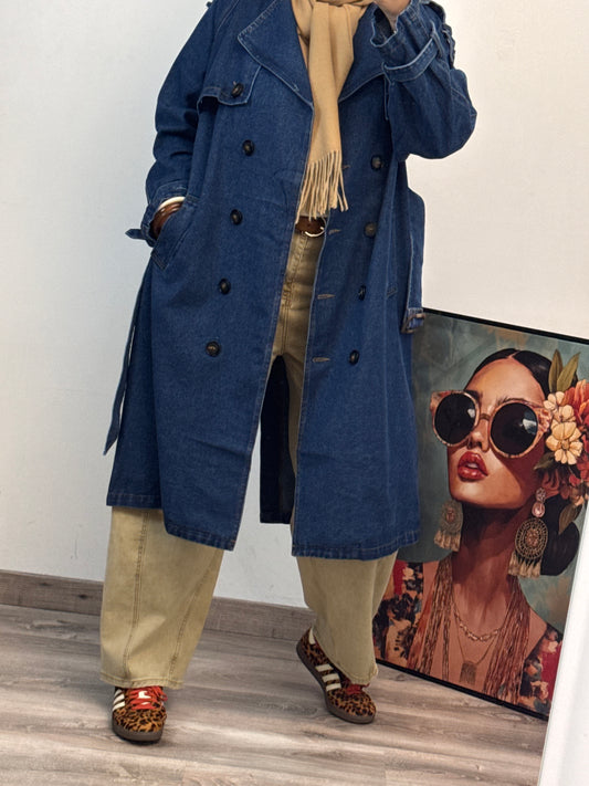 Trench jeans bleu brut