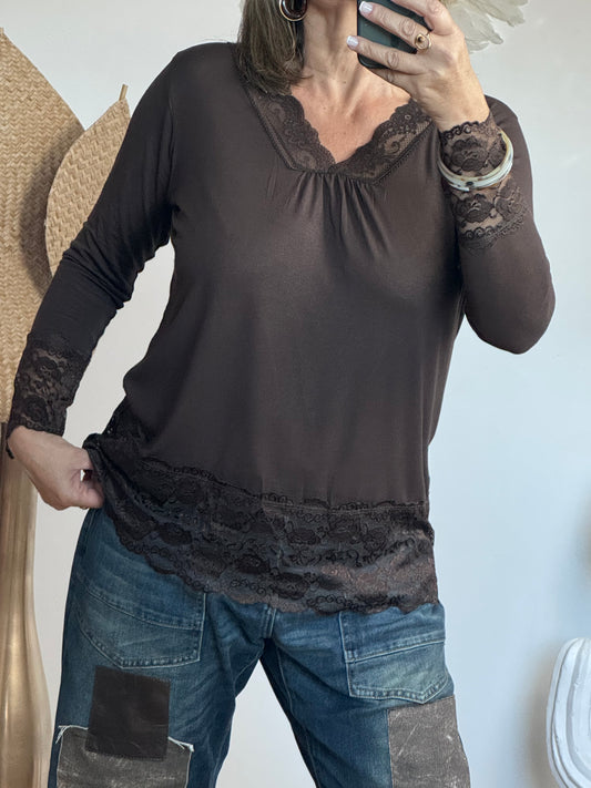 Top dentelle marron