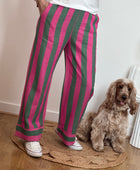 Pantalon rayé kaki et rose