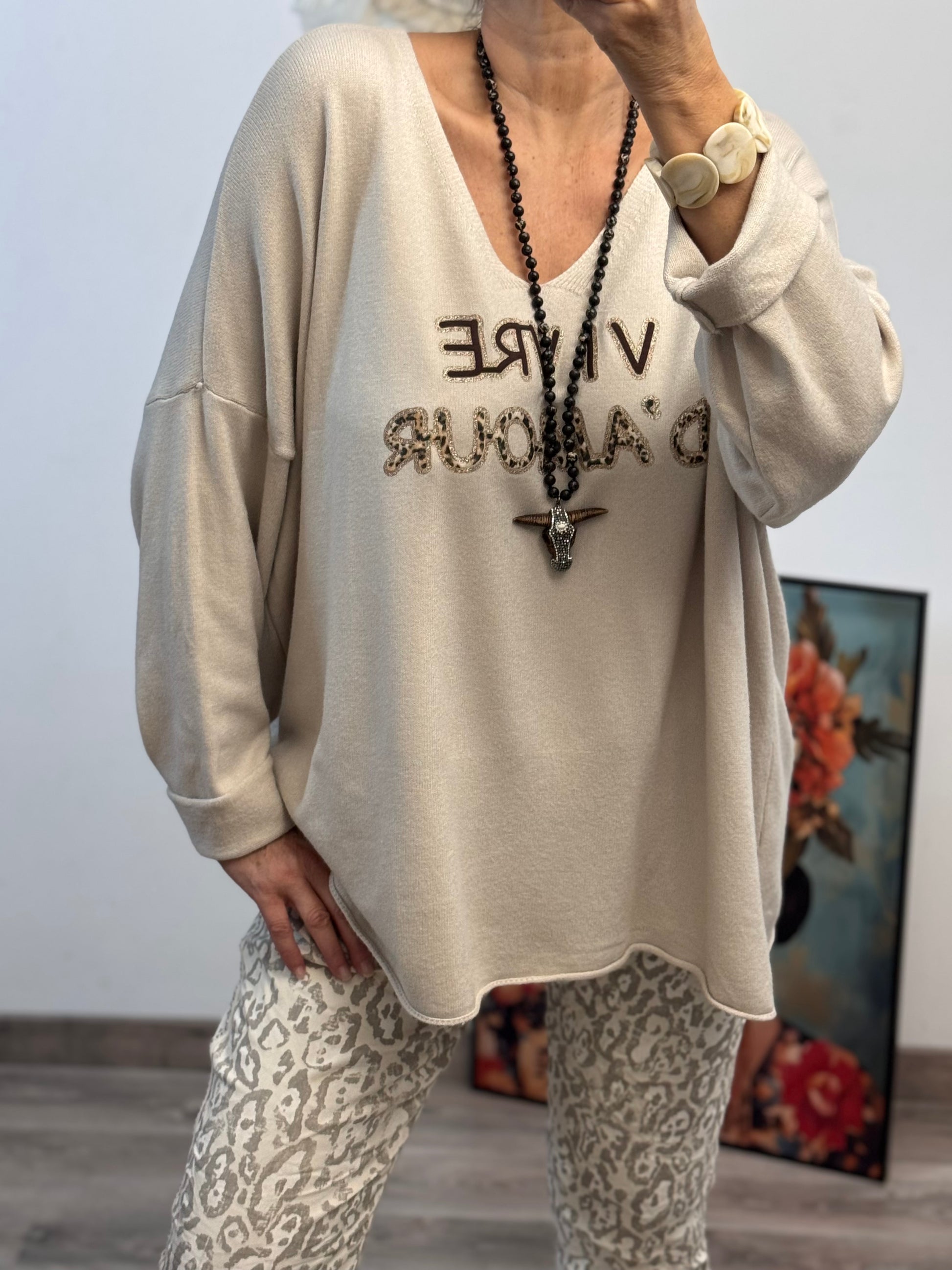 Pull beige vivre d’amour TU 40/50