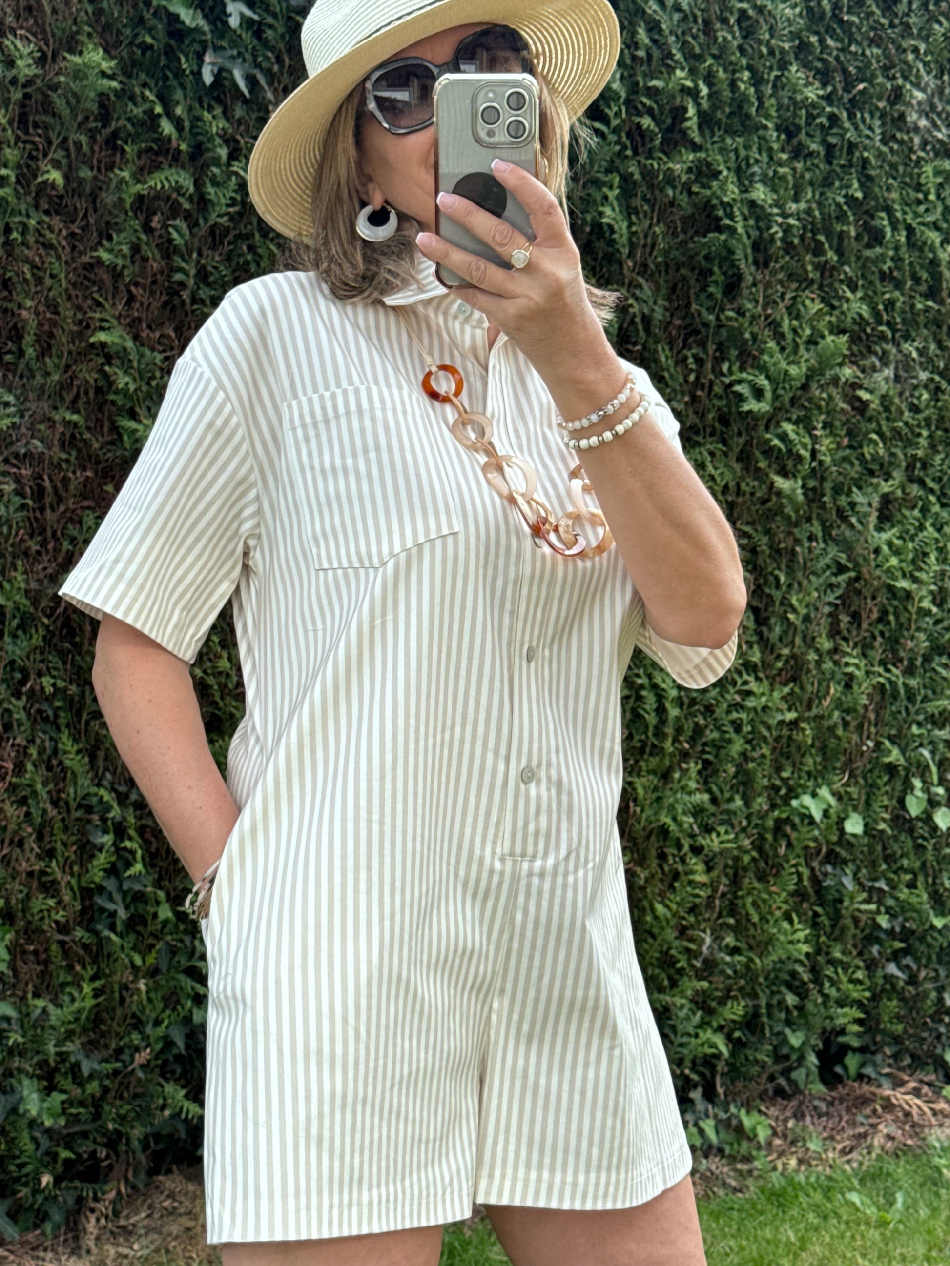 Combishort rayée beige