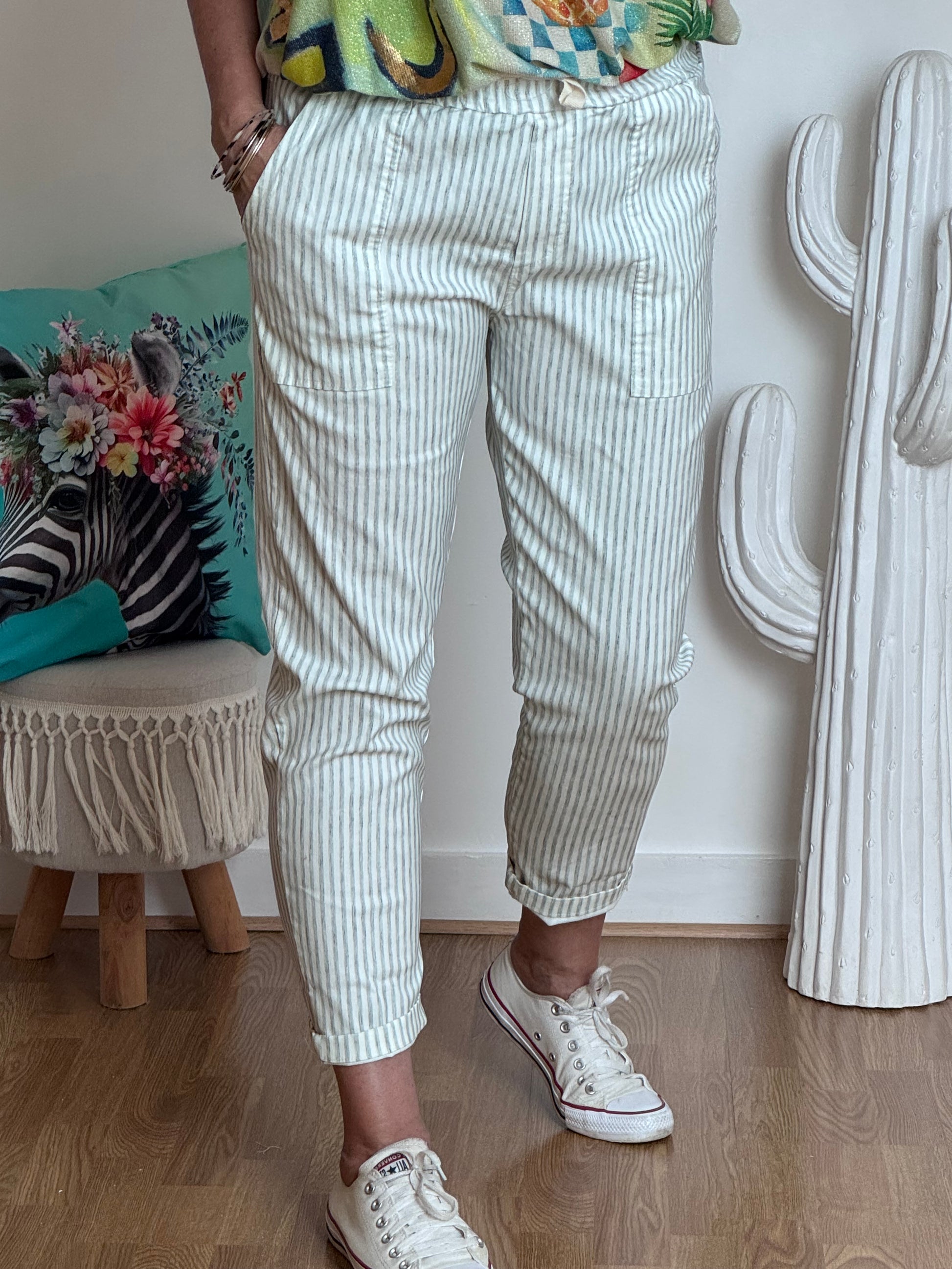Pantalon confort rayures kaki
