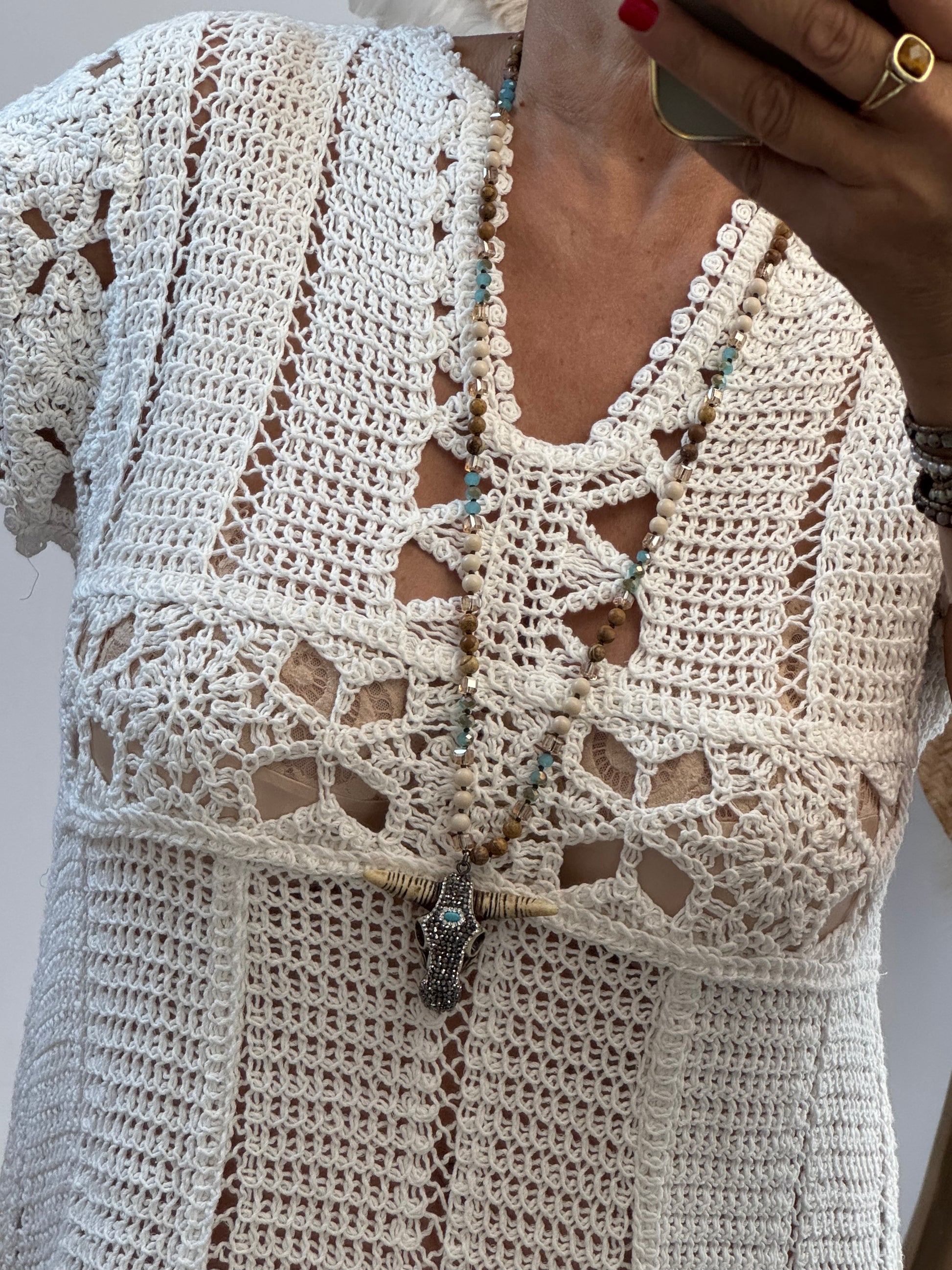 Robe courte bohème crochet blanc