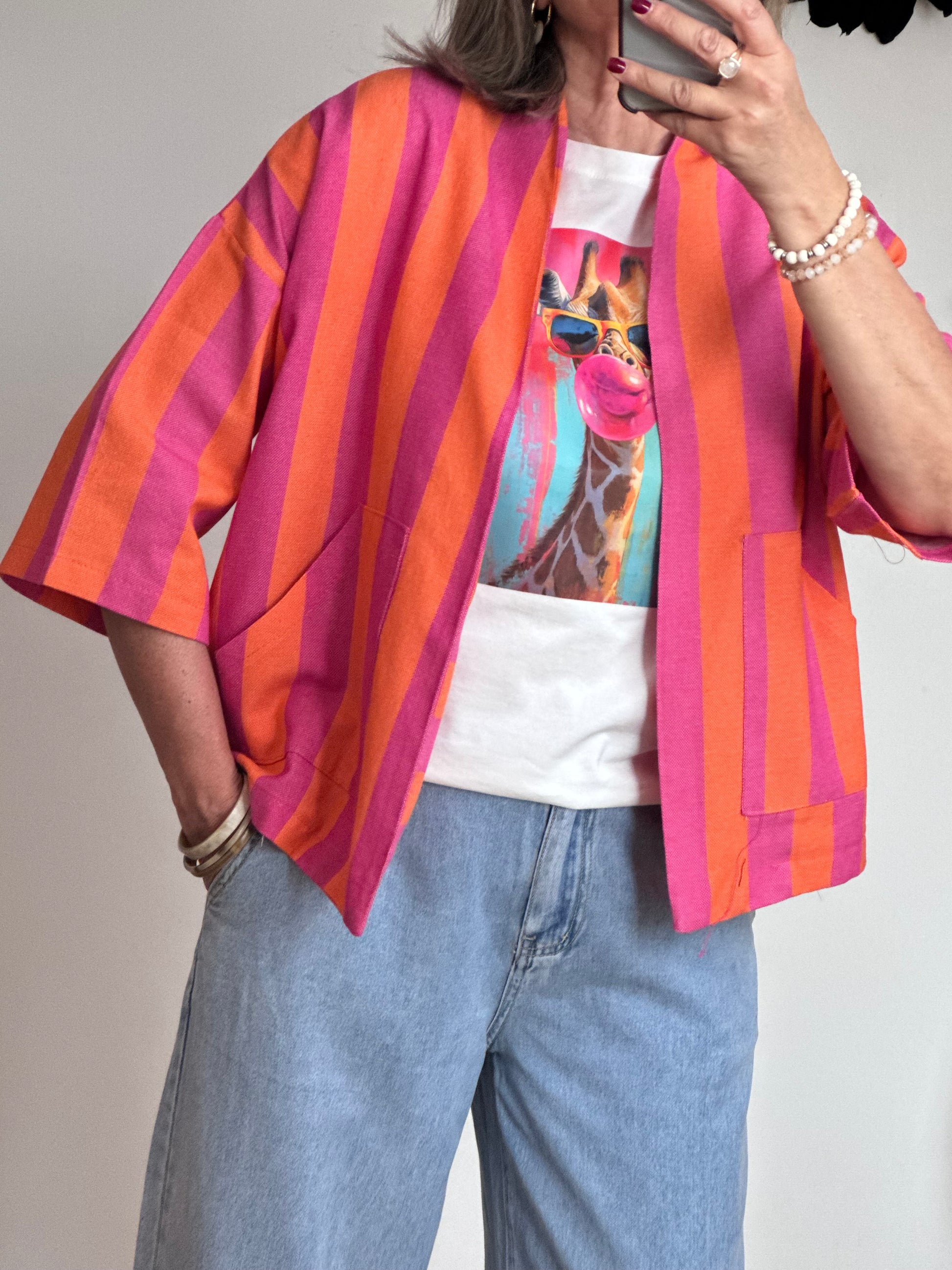 Veste kimono orange et rose