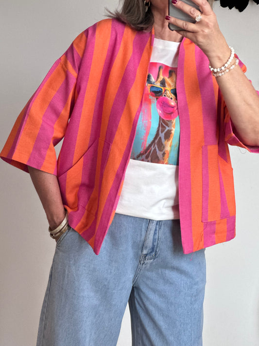Veste kimono orange et rose