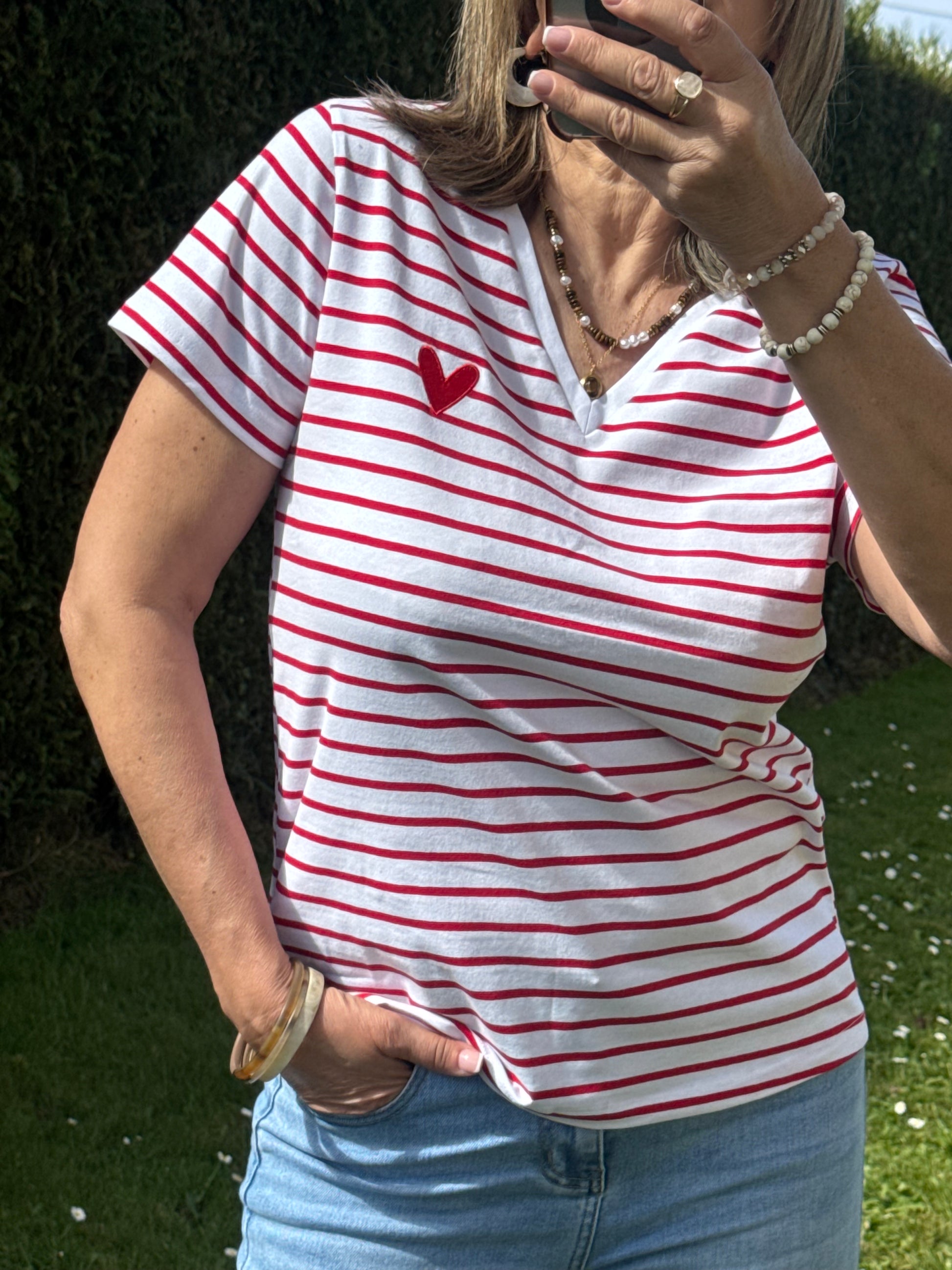 Teeshirt rayé rouge femme