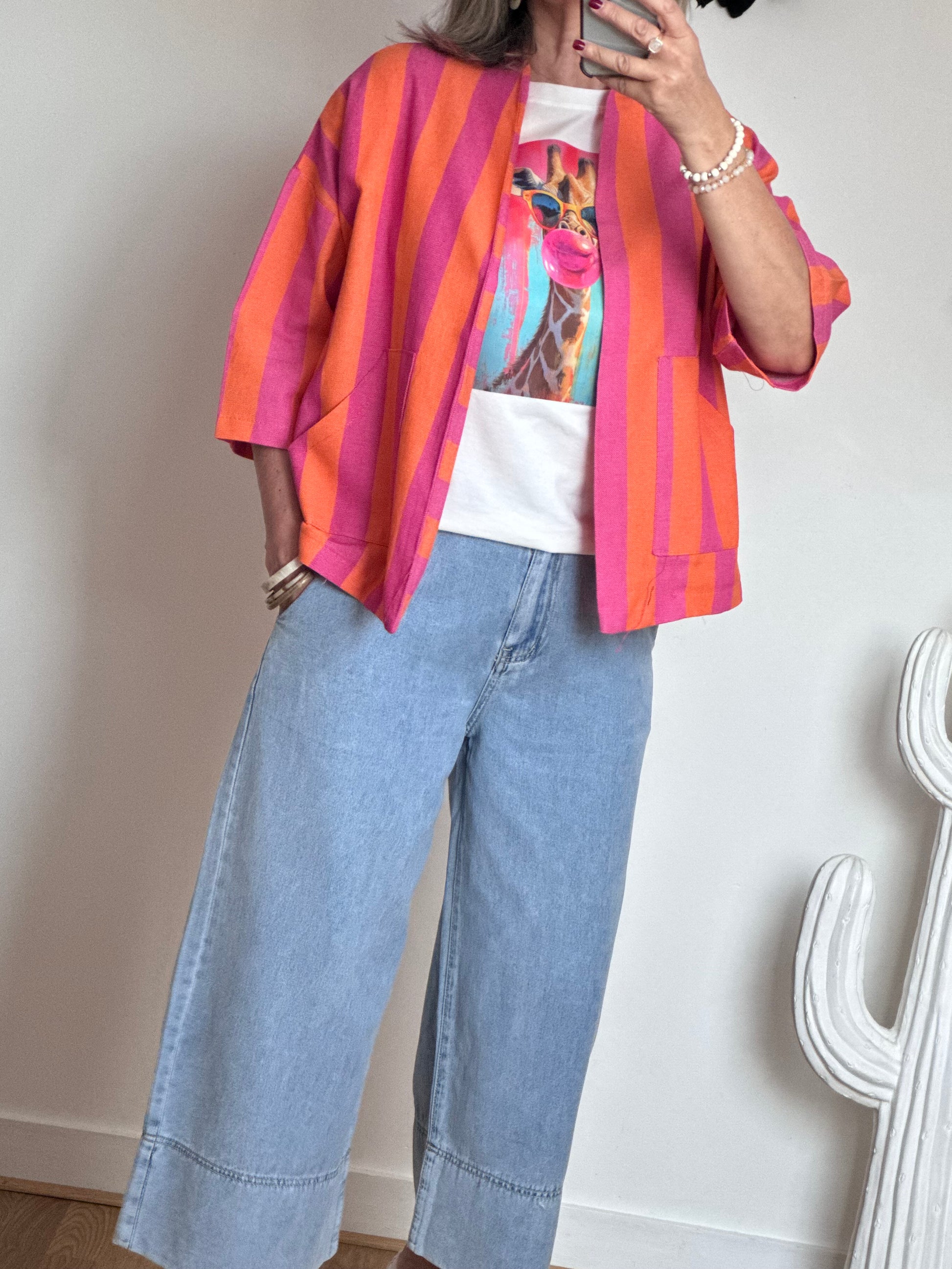 Veste kimono orange et rose