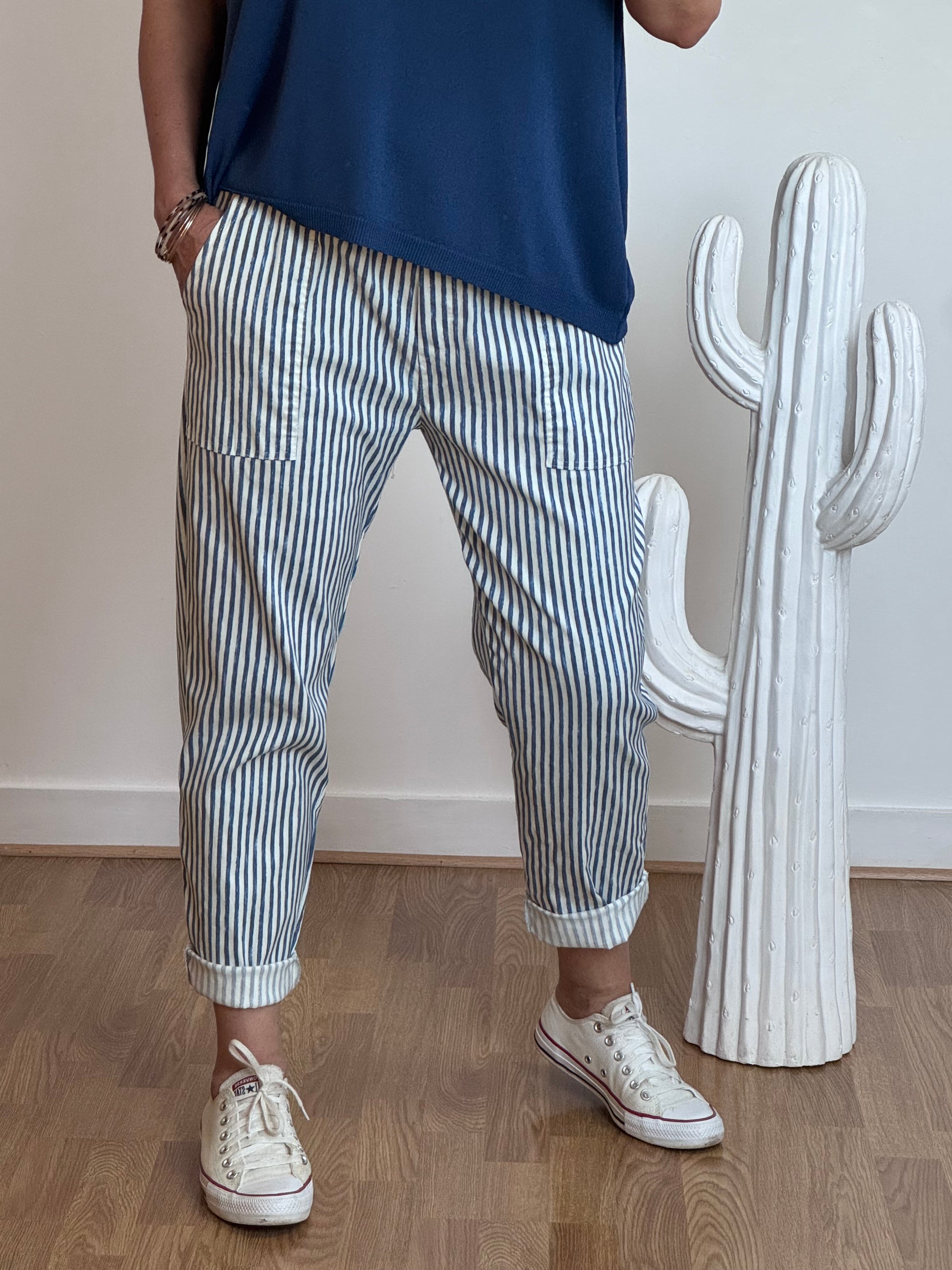 Pantalon confort rayures marine